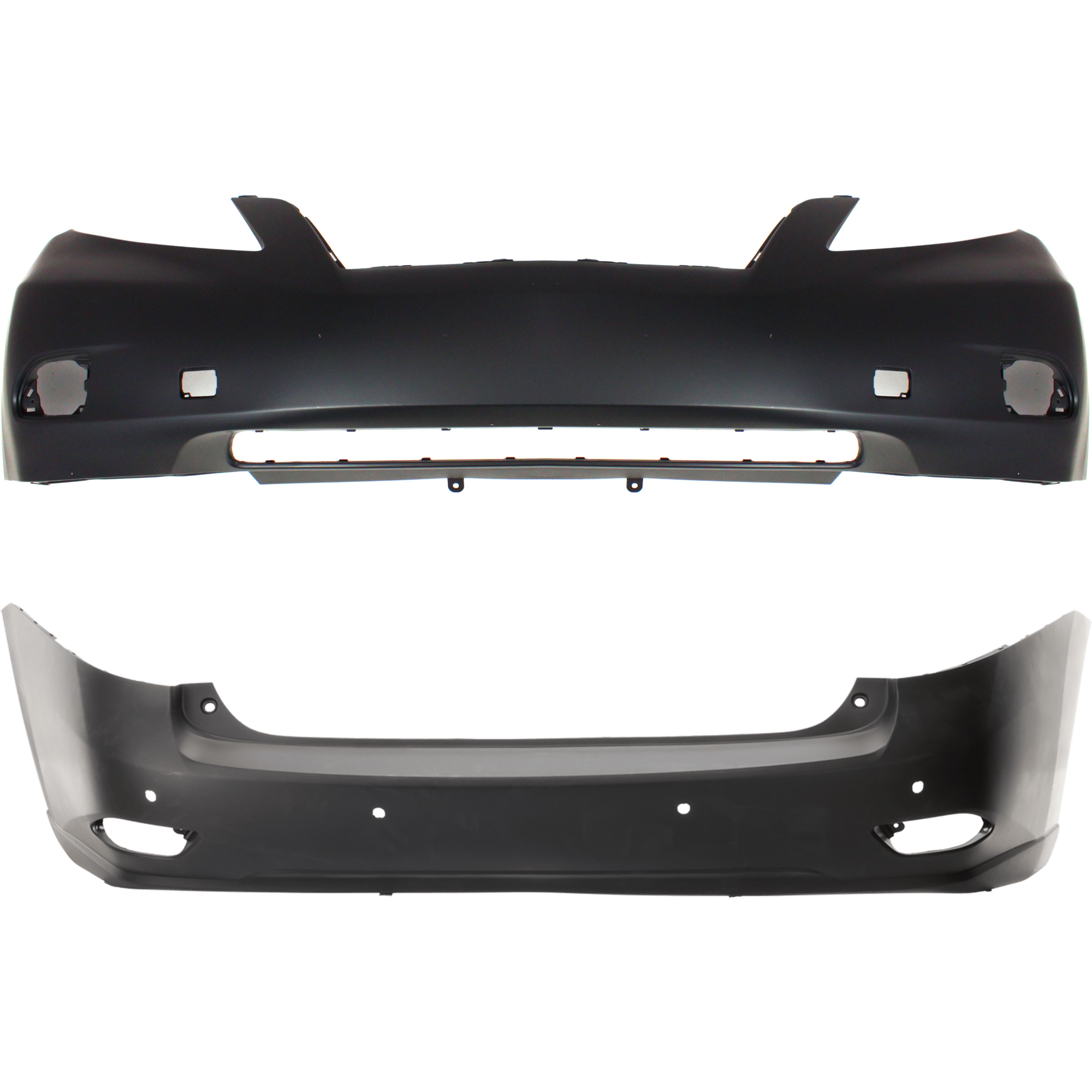 AM RX350-10-12 FRONT AND REAR BUMPER COVER Primed w o Premium Pkg mounting bracket s and license plate provision Front w tow hook hole w o parking aid sensor holes Rear w o tow hook hole w SKU SET REPL010313P A