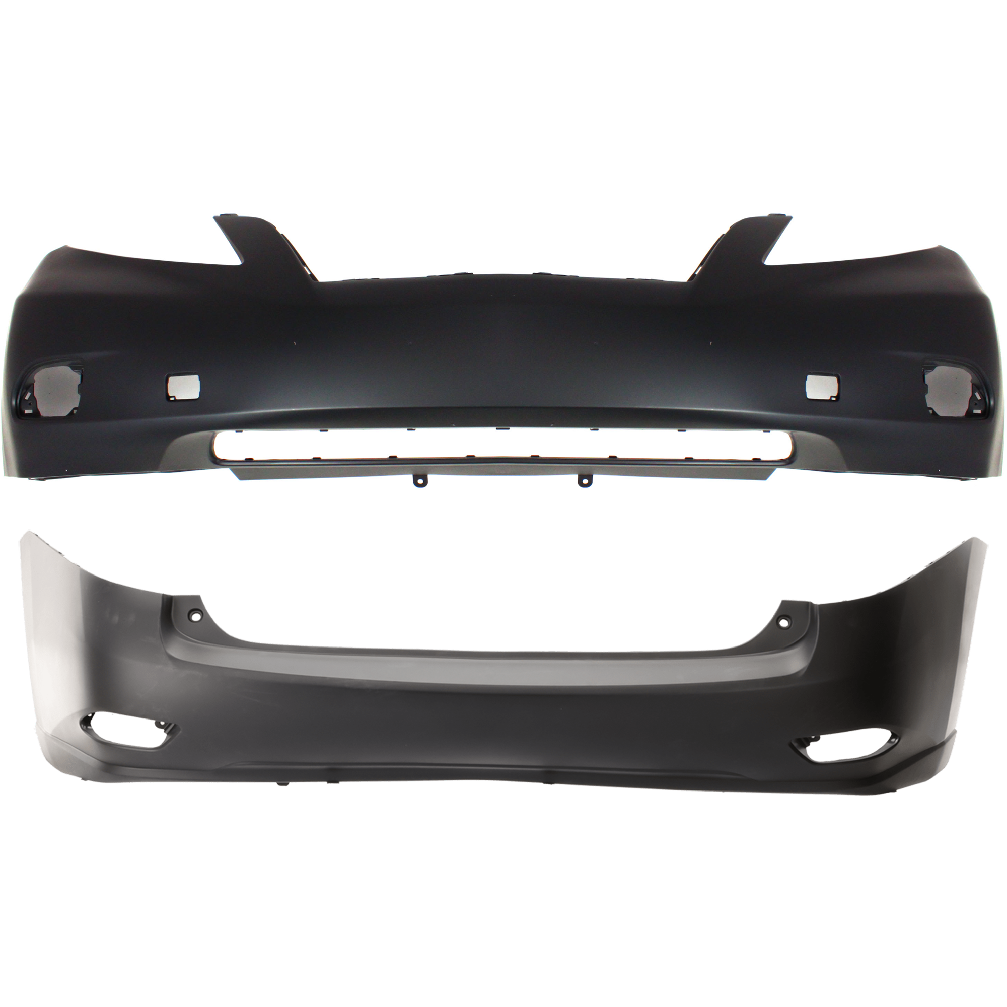 AM RX350-10-12 FRONT AND REAR BUMPER COVER Primed w o Premium Pkg mounting bracket s license plate provision and parking aid sensor holes Front w tow hook hole Rear w o tow hook hole SKU SET REPL010313P B