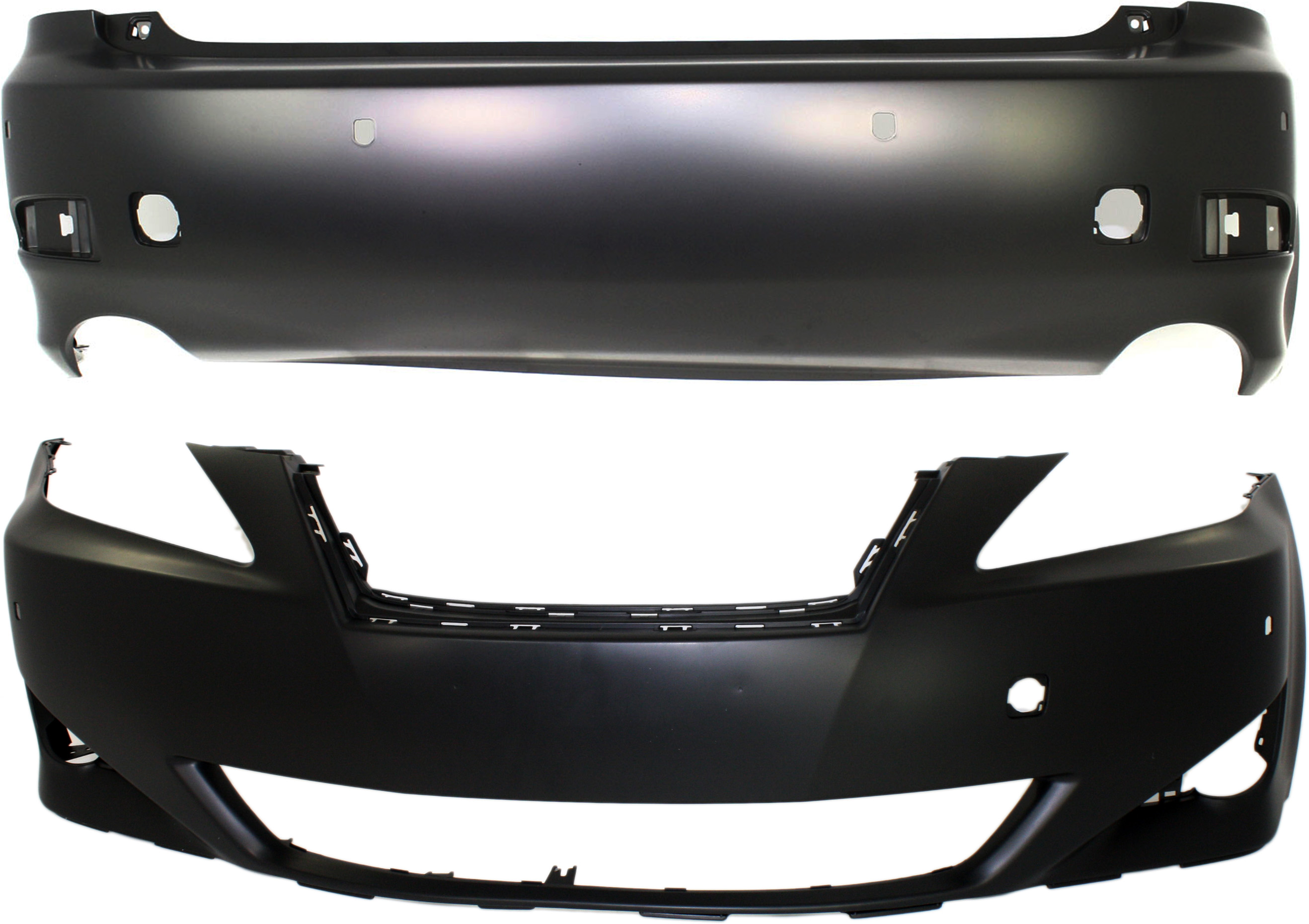 AM IS250 IS350-06-08 FRONT AND REAR BUMPER COVER Primed w Pre Collision System SKU SET REPL010314-2 Partslink LX1000161 LX1100128 OEM 5211953917-5215953906