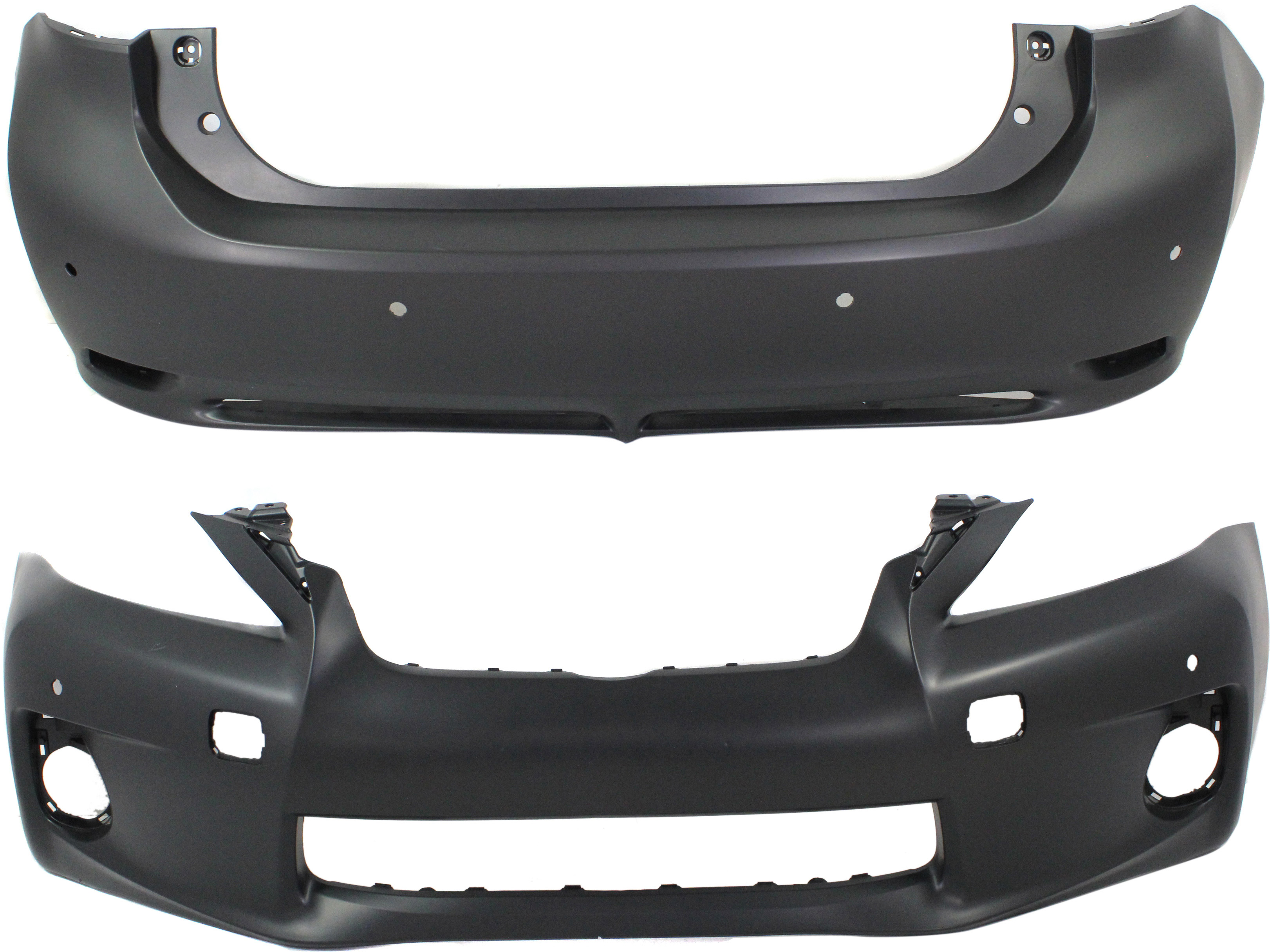 AM CT200H 11-13 FRONT AND REAR BUMPER COVER Primed w o F Sport Pkg w Parking Aid Snsr Holes SKU SET REPL010349P 2 Partslink LX1000227 LX1100153 OEM 5211976906-5215976901