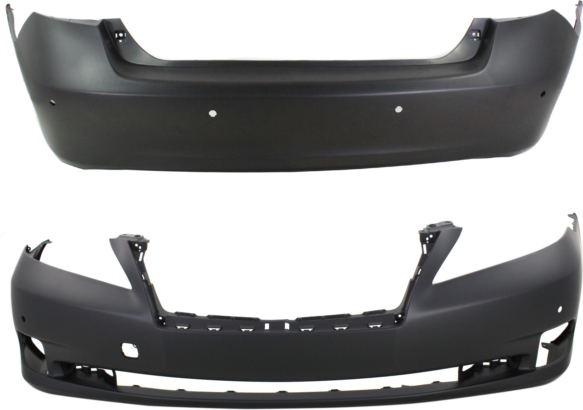 AM ES350-10-12 FRONT AND REAR BUMPER COVER Primed w Parking Aid Snsr Holes SKU SET REPL010373P 2 Partslink LX1000199 LX1100130 OEM 5211933974-5215933923