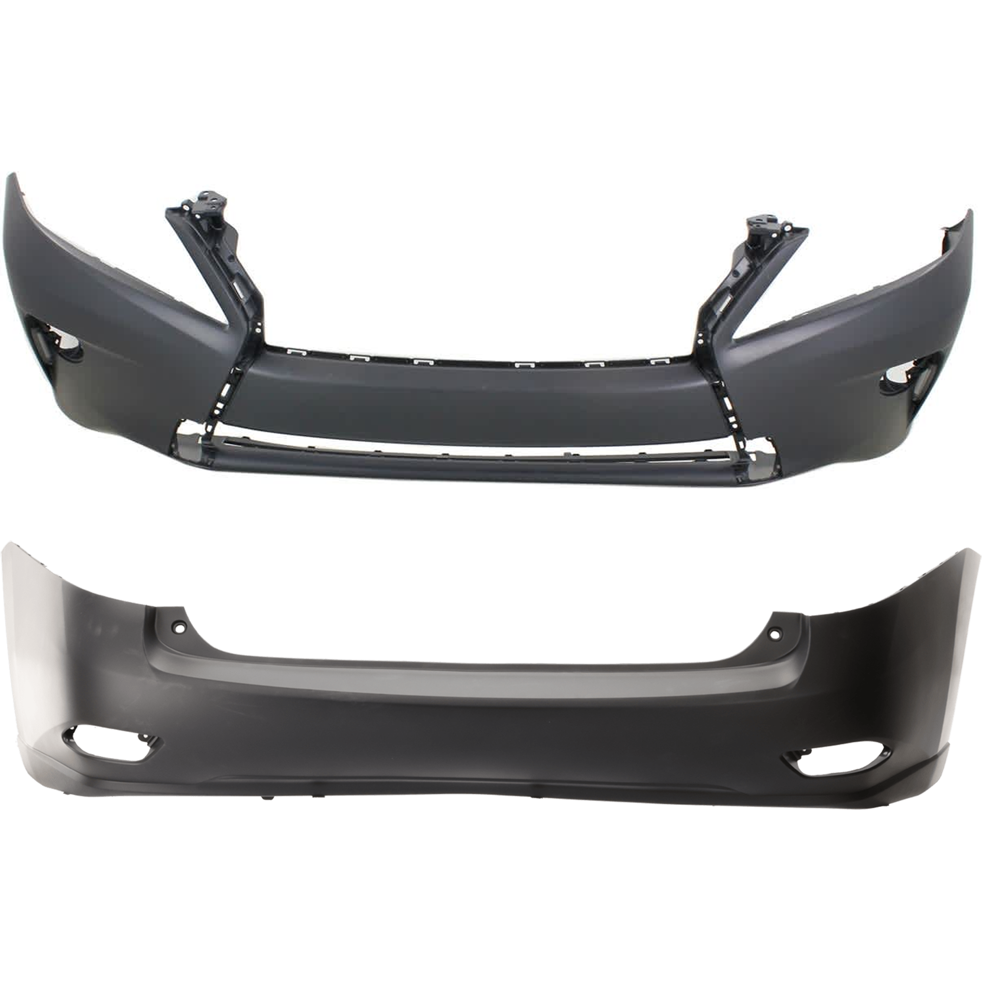 AM RX350 RX450H 13-15 FRONT AND REAR BUMPER COVER Primed w o F Sport Pkg mounting bracket s license plate provision tow hook hole and parking aid sensor holes SKU SET REPL010379P B