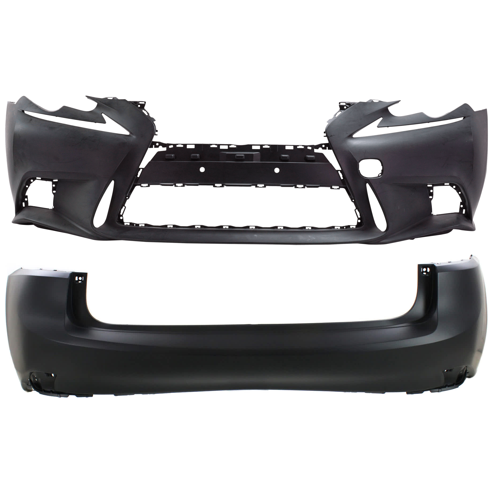 AM IS200T IS250 IS300 IS350-14-16 FRONT AND REAR BUMPER COVER Primed Exc. C Model w F Sport Pkg w o HLW Holes mounting bracket s license plate provision and parking aid sensor holes Front w SKU SET REPL010394P A