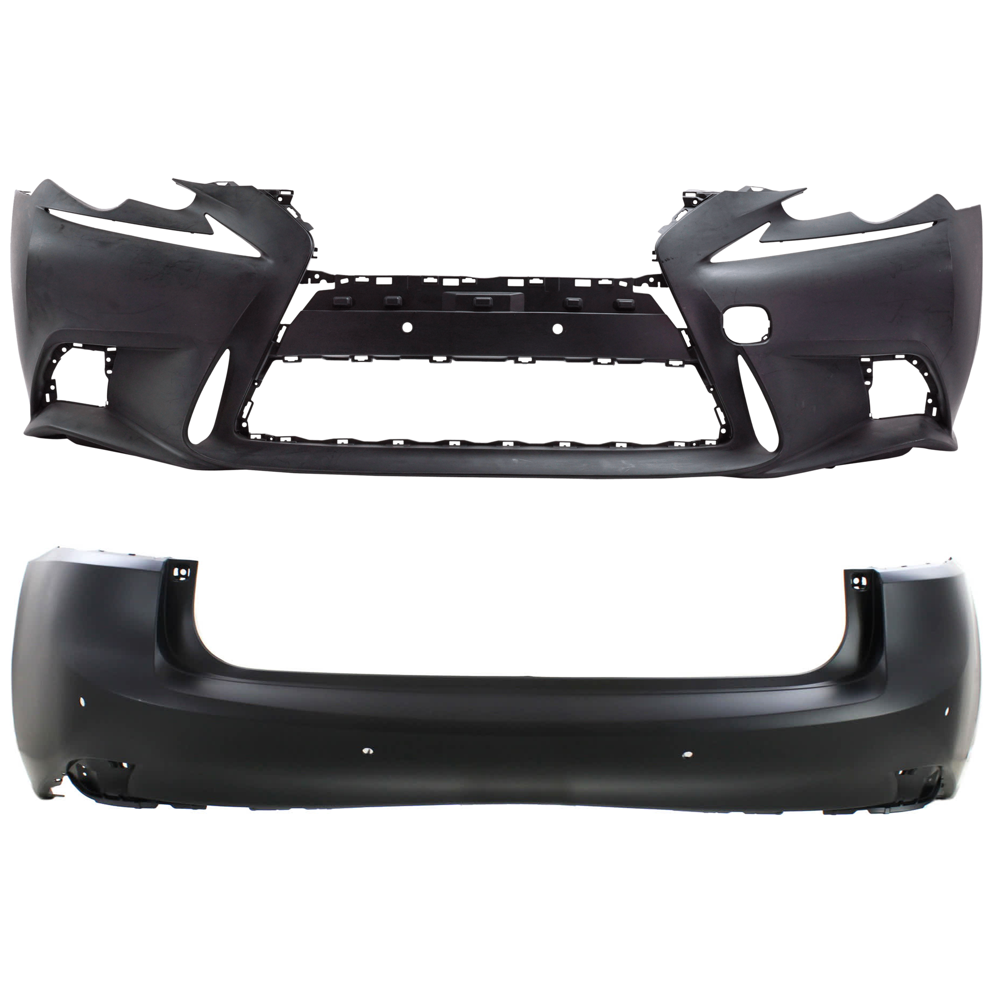 AM IS200T IS250 IS300 IS350-14-16 FRONT AND REAR BUMPER COVER Primed Exc. C Model w F Sport Pkg w o HLW Holes mounting bracket s and license plate provision Front w tow hook hole w o parki SKU SET REPL010394P B