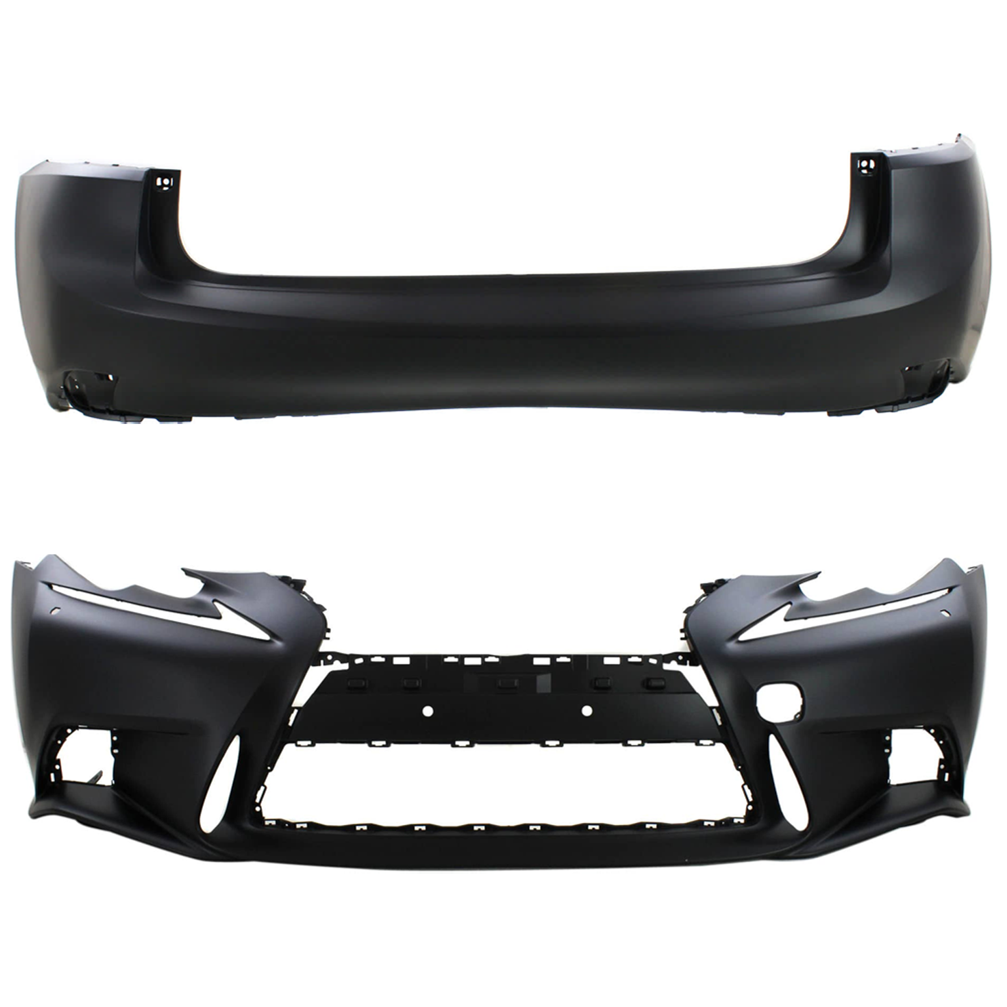 AM IS200T IS250 IS300 IS350-14-16 FRONT AND REAR BUMPER COVER Primed Exc. C Model w F Sport Pkg and HLW Holes w o mounting bracket s license plate provision and parking aid sensor holes Front SKU SET REPL010398P A