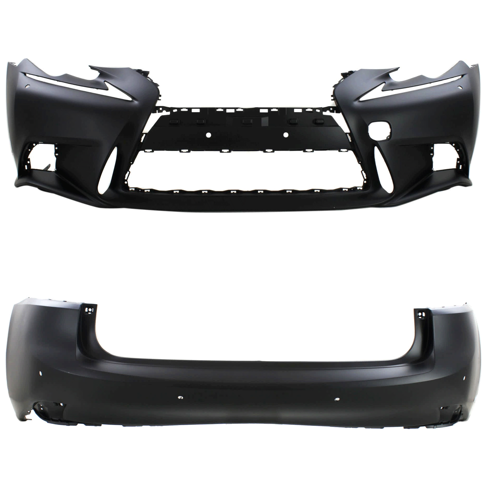 AM IS200T IS250 IS300 IS350-14-16 FRONT AND REAR BUMPER COVER Primed Exc. C Model w F Sport Pkg and HLW Holes w o mounting bracket s and license plate provision Front w tow hook hole w o par SKU SET REPL010398P B
