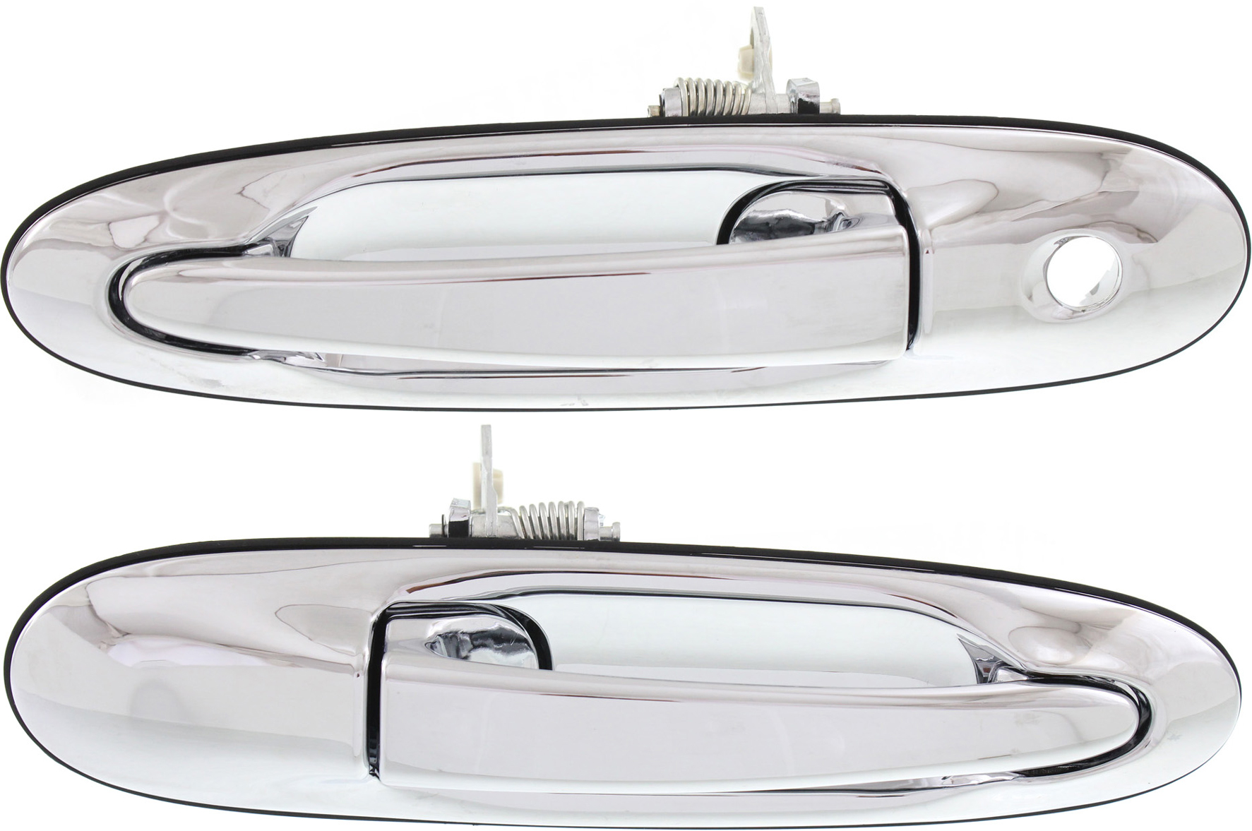 AM TOWN CAR 98-02 EXTERIOR FRONT DOOR HANDLE RH and LH All Chrome Plastic SKU SET REPL462127K Partslink FO1311146 FO1310145 OEM YW1Z5422404AA YW1Z5422405AA