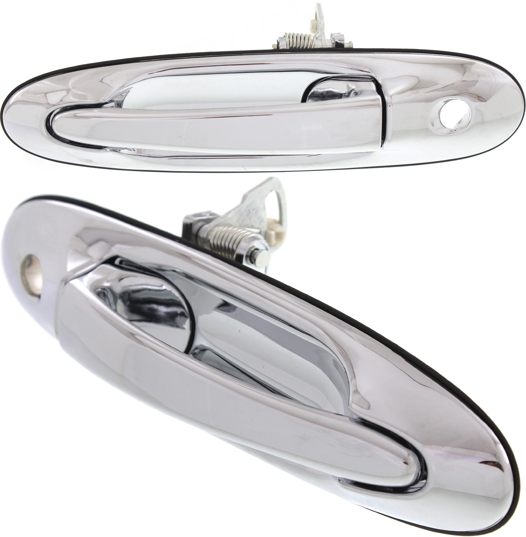 AM TOWN CAR 98-02 FRONT EXTERIOR DOOR HANDLE RH AND LH Chrome w Keyhole Plastic SKU SET REPL462127 Partslink FO1311145 FO1310145 OEM F8VZ5422404AA YW1Z5422405AA
