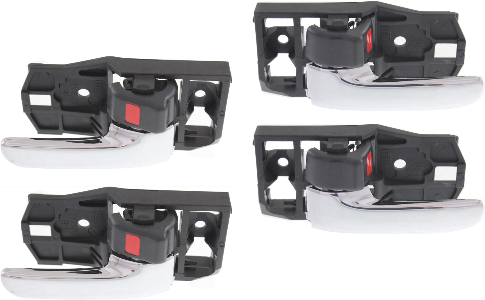 AM RX300-99-03 RAV4-01-05 GX470-03-09 FRONT AND REAR INTERIOR DOOR HANDLE RH AND LH Set of 4 Inside Chrome Lever+Black Knob SKU SET REPL462131-4 Partslink LX1352103 OEM 6920547010C0-6920560100C0-6920