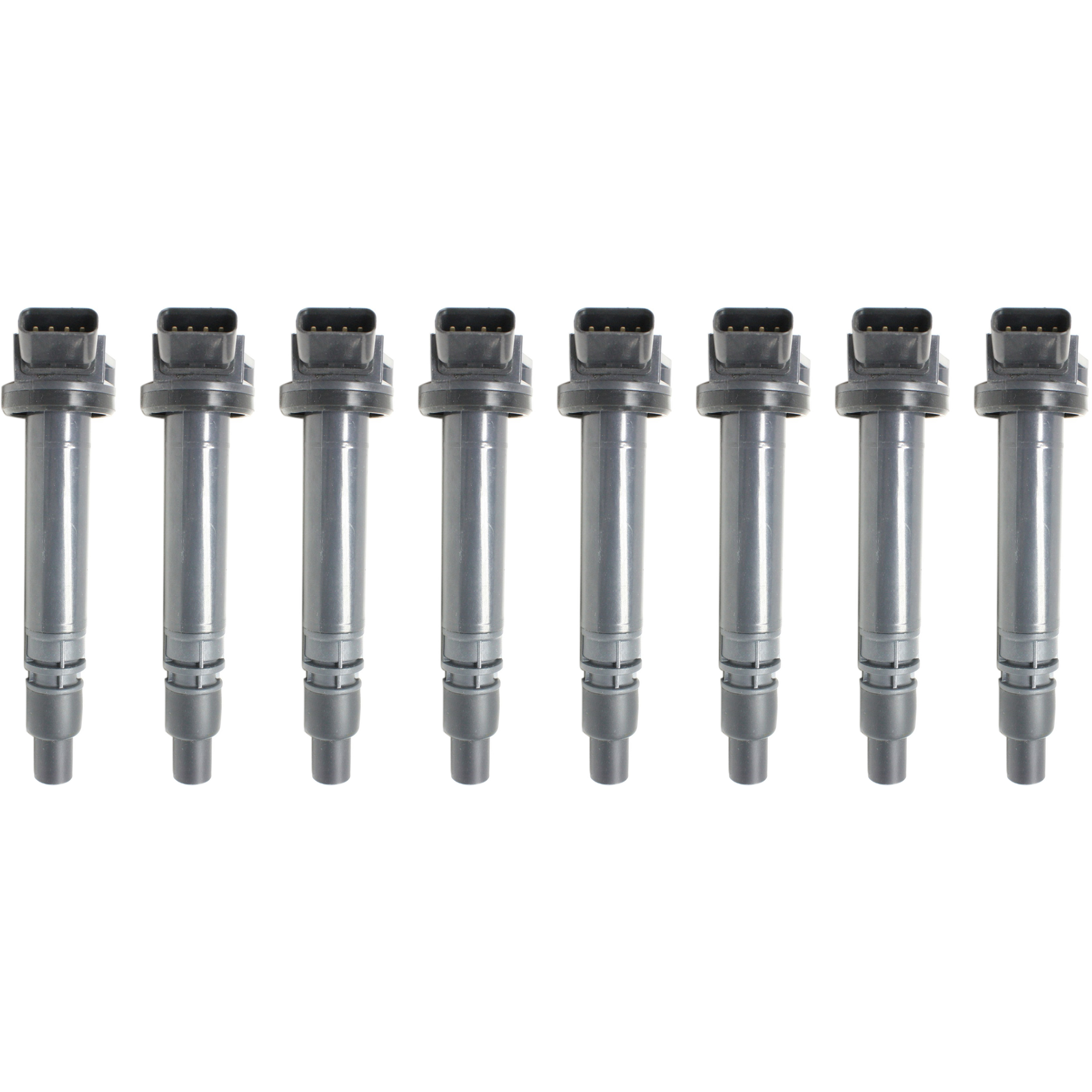 AM 4RUNNER 10-22 AVALON 05-18 IGNITION COIL 12V 4 Prong Male Terminal Blade Type Black and Chrome Coil on Plug Set of 8 SKU SET REPL504609-8 OEM 5052-48726-50099-230480-23