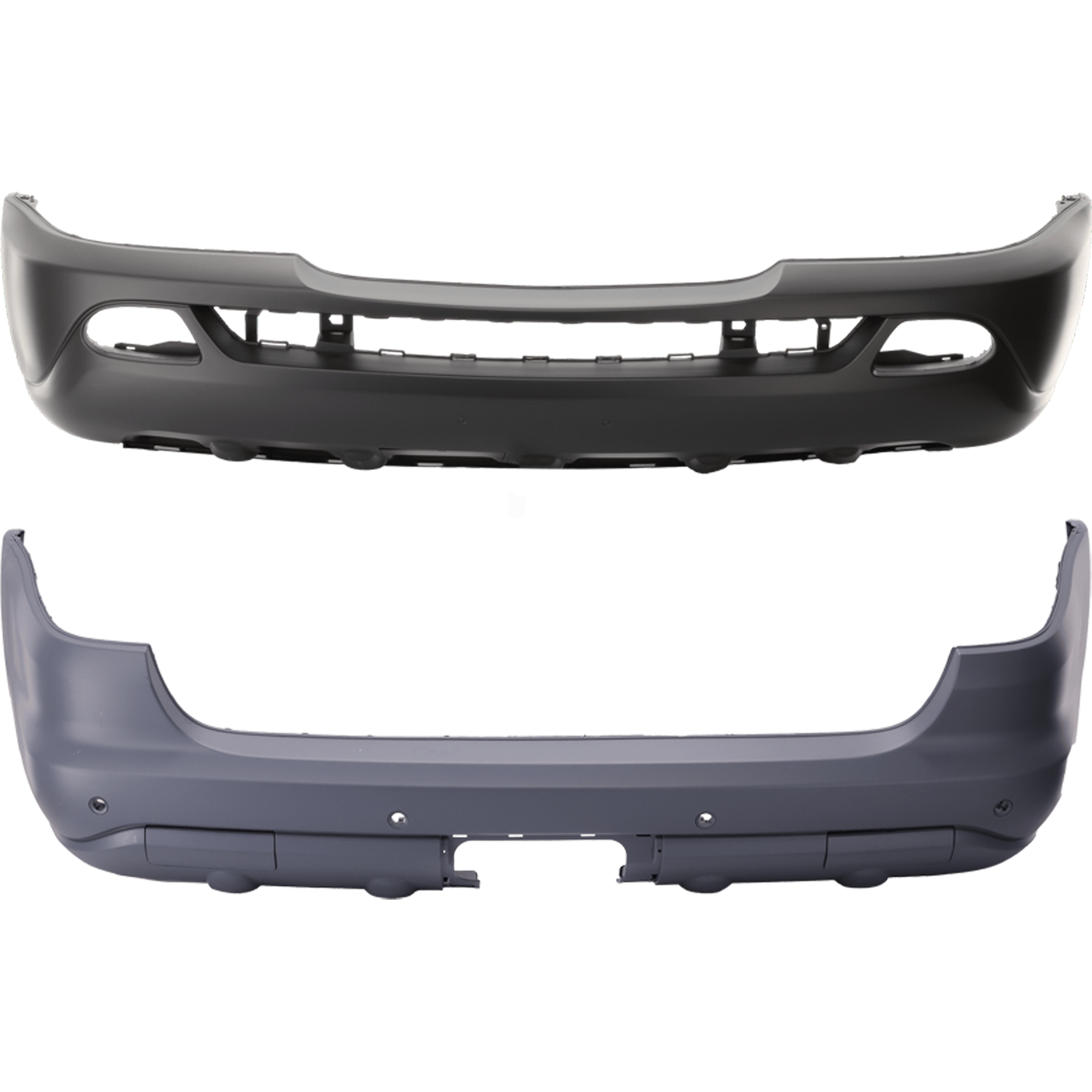 AM ML CLASS 02-05 FRONT AND REAR BUMPER COVER Primed w Trailer Coupling w o HLW w o Styling Pkg Front w o Parktronic Holes Rear w Parktronic Holes SKU SET REPM010307P A