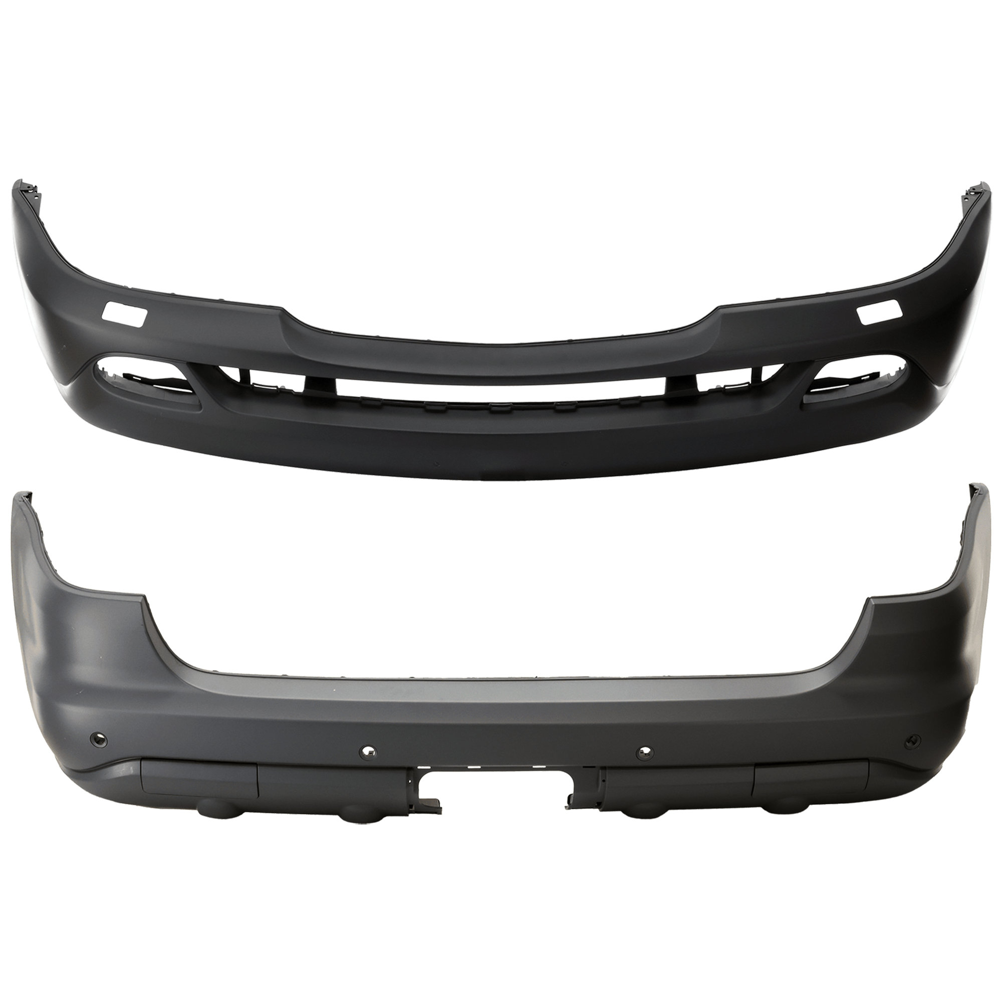 AM ML CLASS 02-05 FRONT AND REAR BUMPER COVER Primed w HLW Holes Trailer Coupling w o Parktronic Holes w o Styling Pkg Front w o Parktronic Holes Rear w Parktronic Holes SKU SET REPM010308P A
