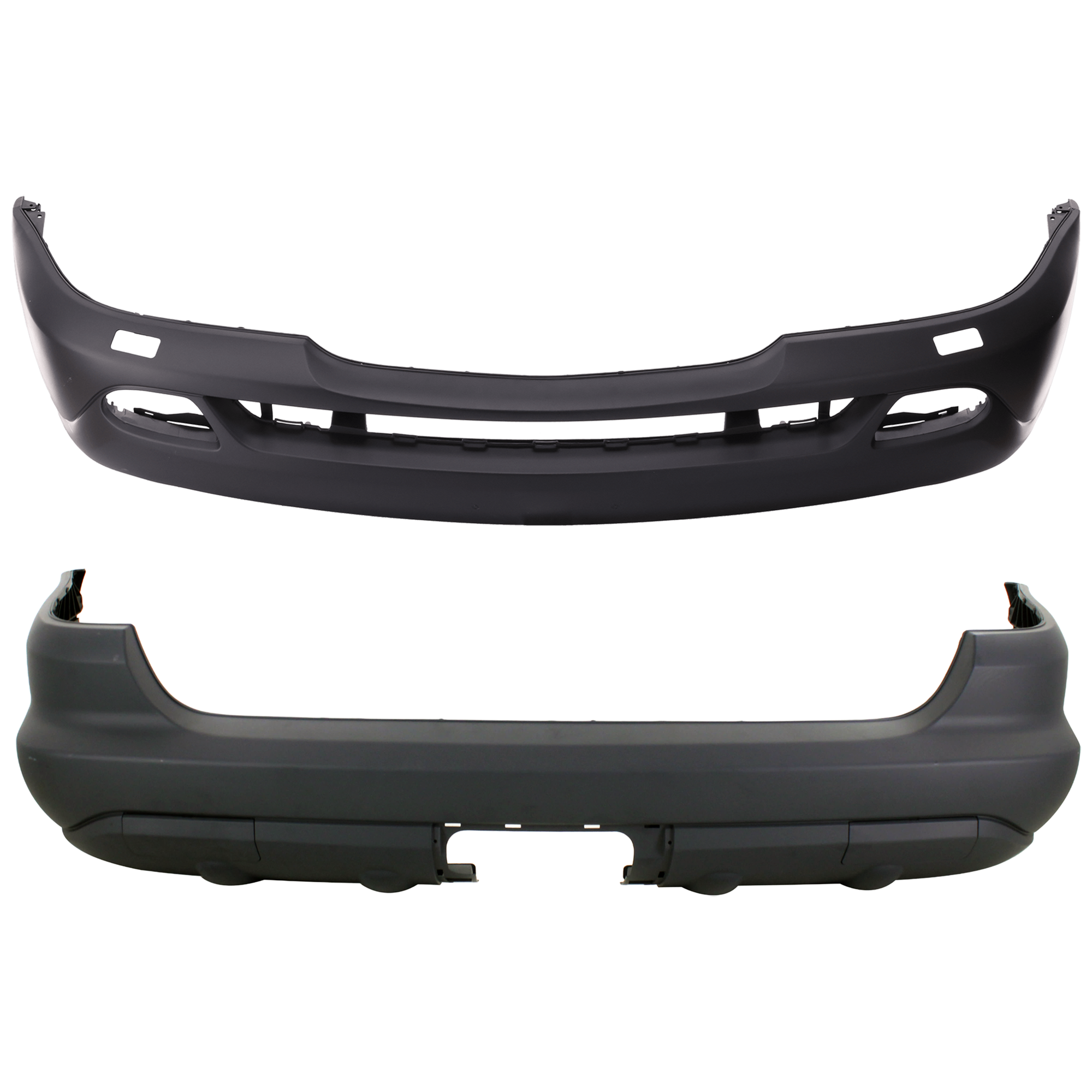 AM ML CLASS 02-05 FRONT AND REAR BUMPER COVER Primed w HLW Holes Trailer Coupling w o Styling Pkg w o Parktronic Holes SKU SET REPM010308P B