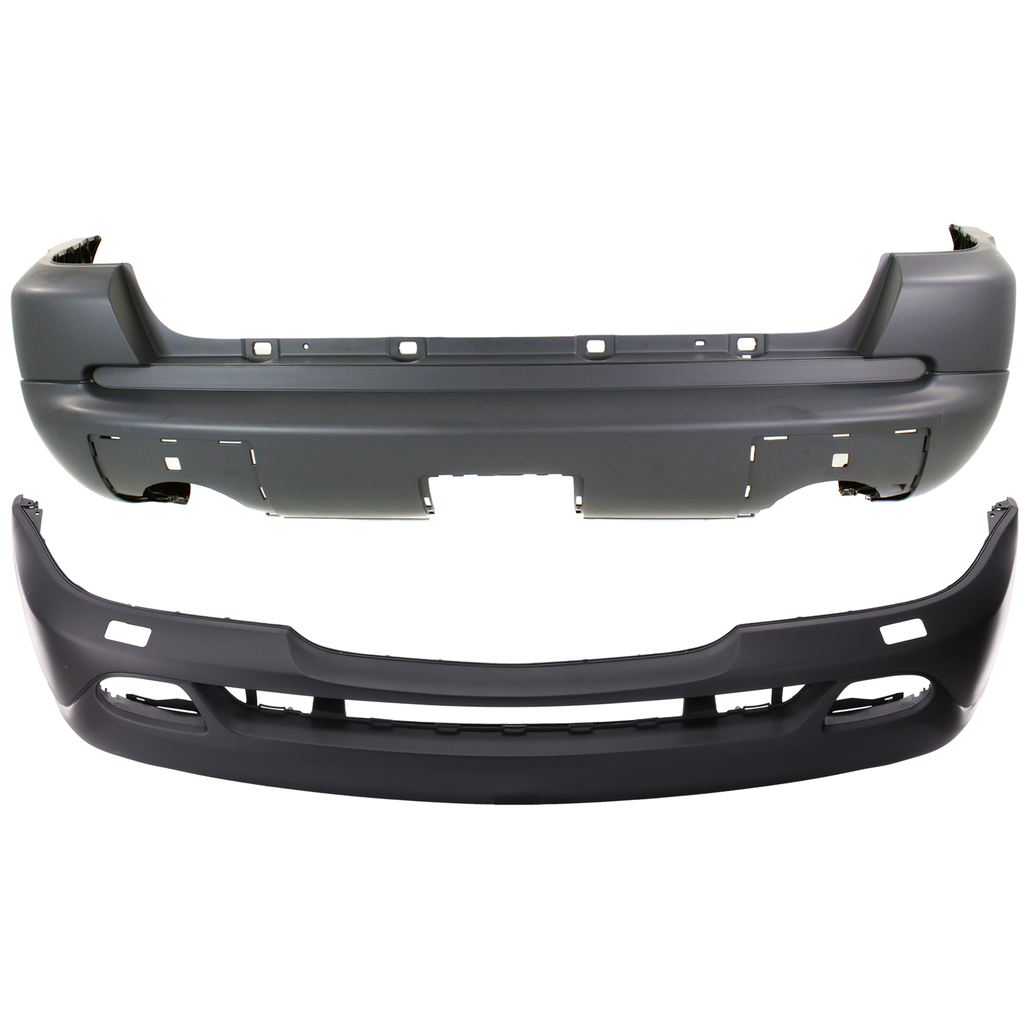 AM ML CLASS 01-05 FRONT AND REAR BUMPER COVER Primed w HLW Holes w Styling Pkg w o Trailer Coupling and Parktronic Holes SKU SET REPM010308P C