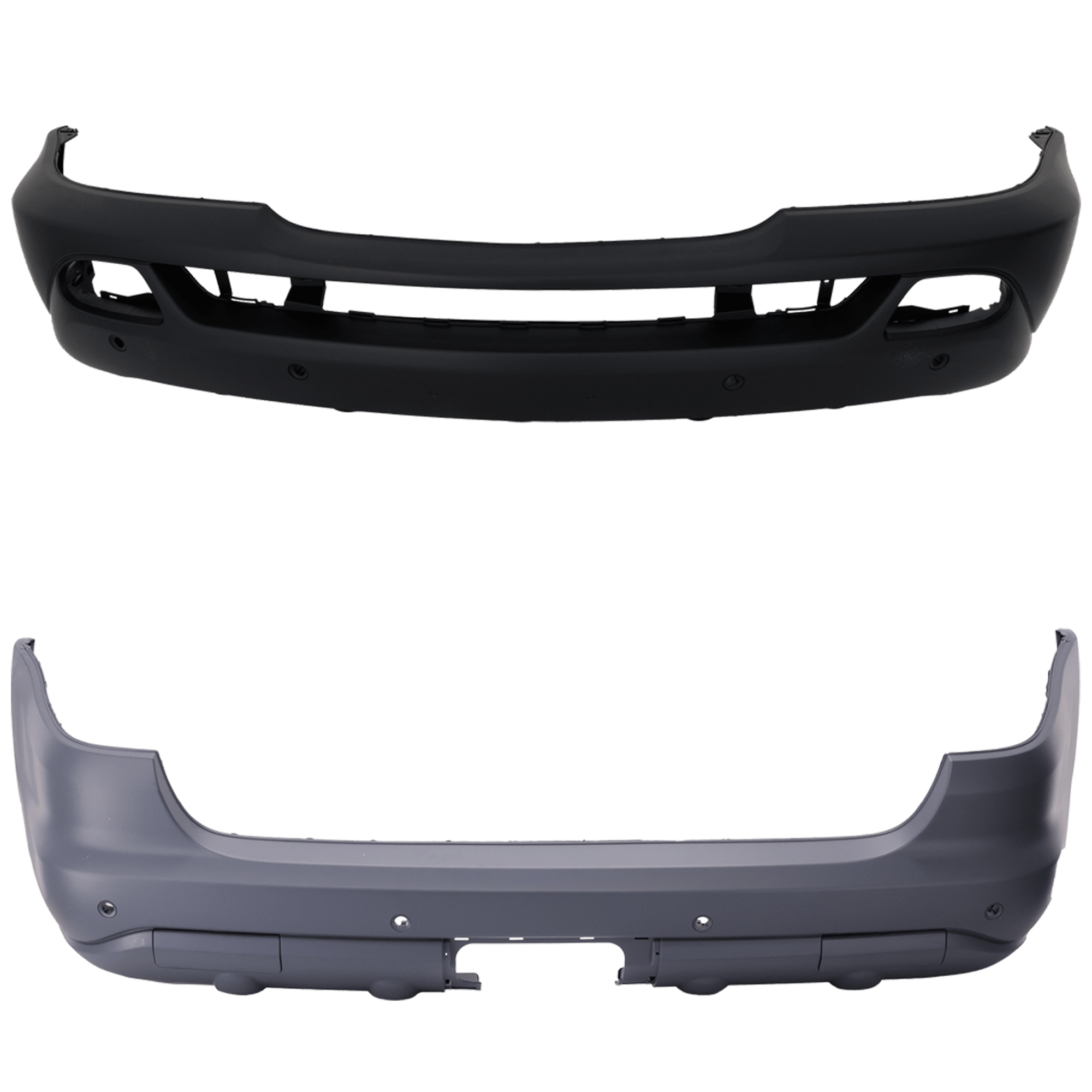 AM ML CLASS 02-05 FRONT AND REAR BUMPER COVER Primed w Trailer Coupling and Parktronic Holes w o HLW Holes w o Styling Pkg SKU SET REPM010309P A