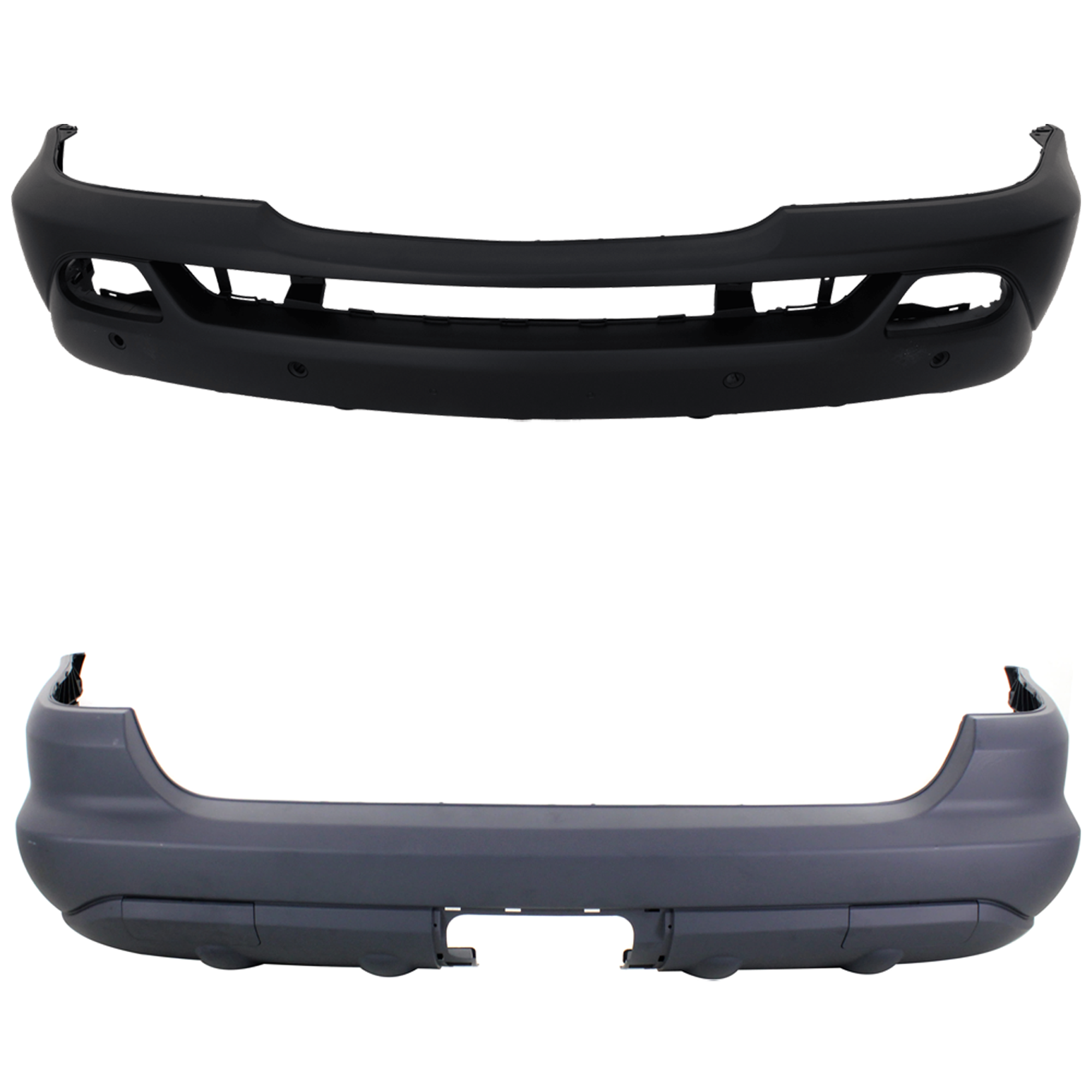AM ML CLASS 02-05 FRONT AND REAR BUMPER COVER Primed w Trailer Coupling w o HLW Holes w o Styling Pkg Front w Parktronic Holes Rear w o Parktronic Holes SKU SET REPM010309P B
