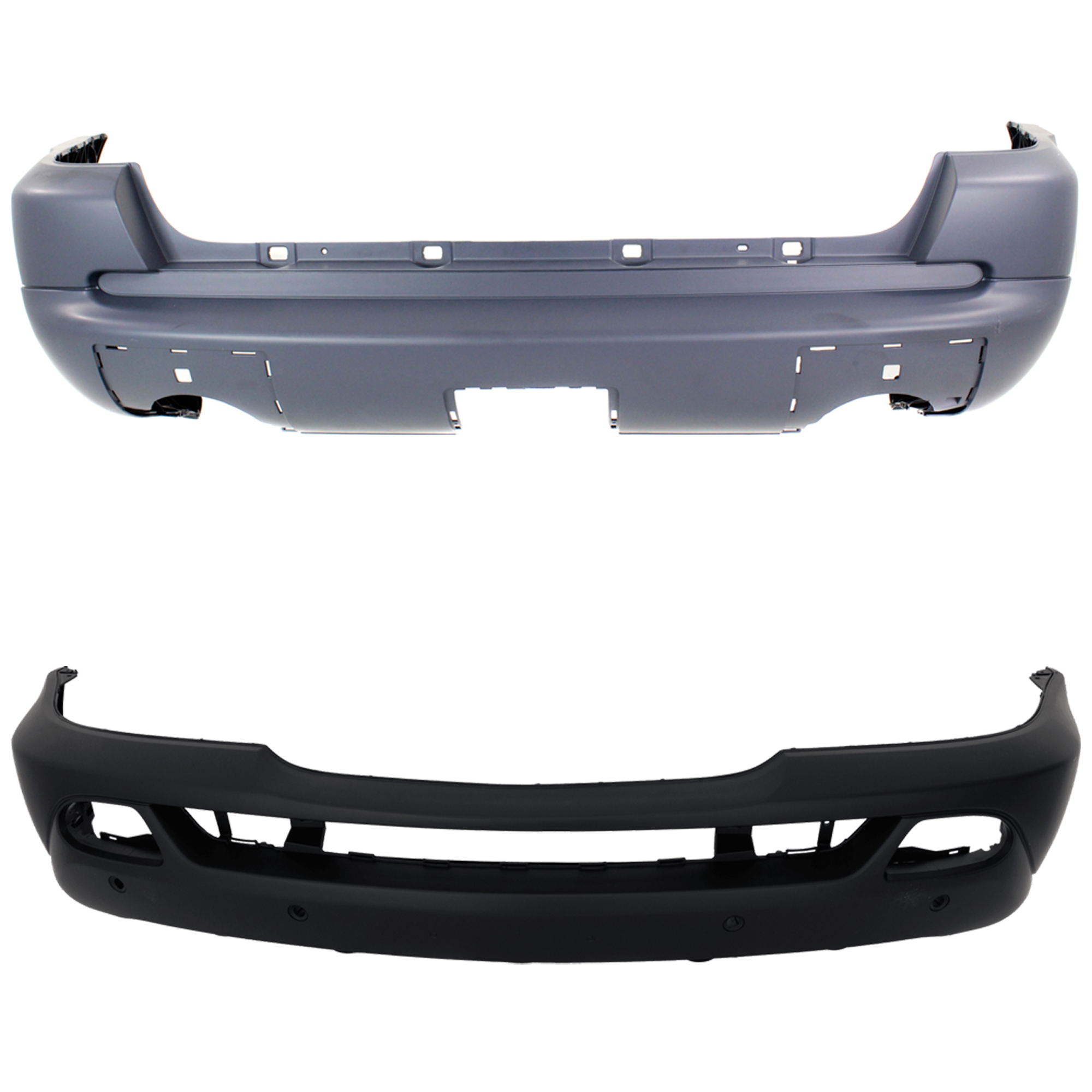 AM ML CLASS 01-05 FRONT AND REAR BUMPER COVER Primed w Styling Pkg w o HLW Holes Trailer Coupling Front w Parktronic Holes Rear w o Parktronic Holes SKU SET REPM010309P C