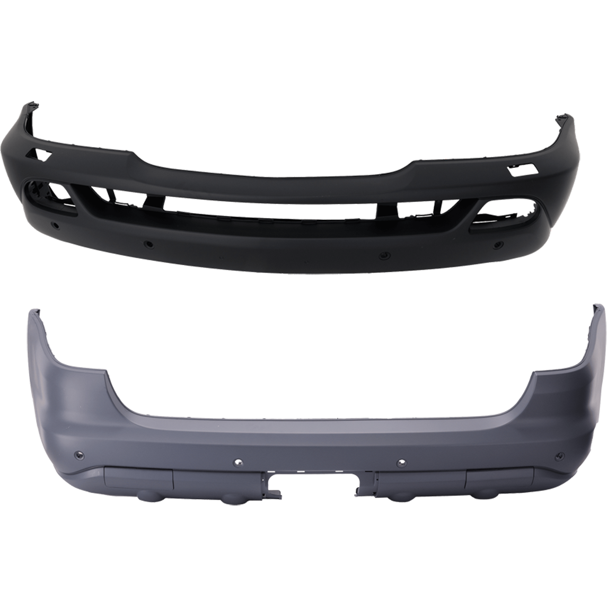 AM ML CLASS 02-05 FRONT AND REAR BUMPER COVER Primed w HLW Parktronic Holes w Trailer Coupling SKU SET REPM010310P A