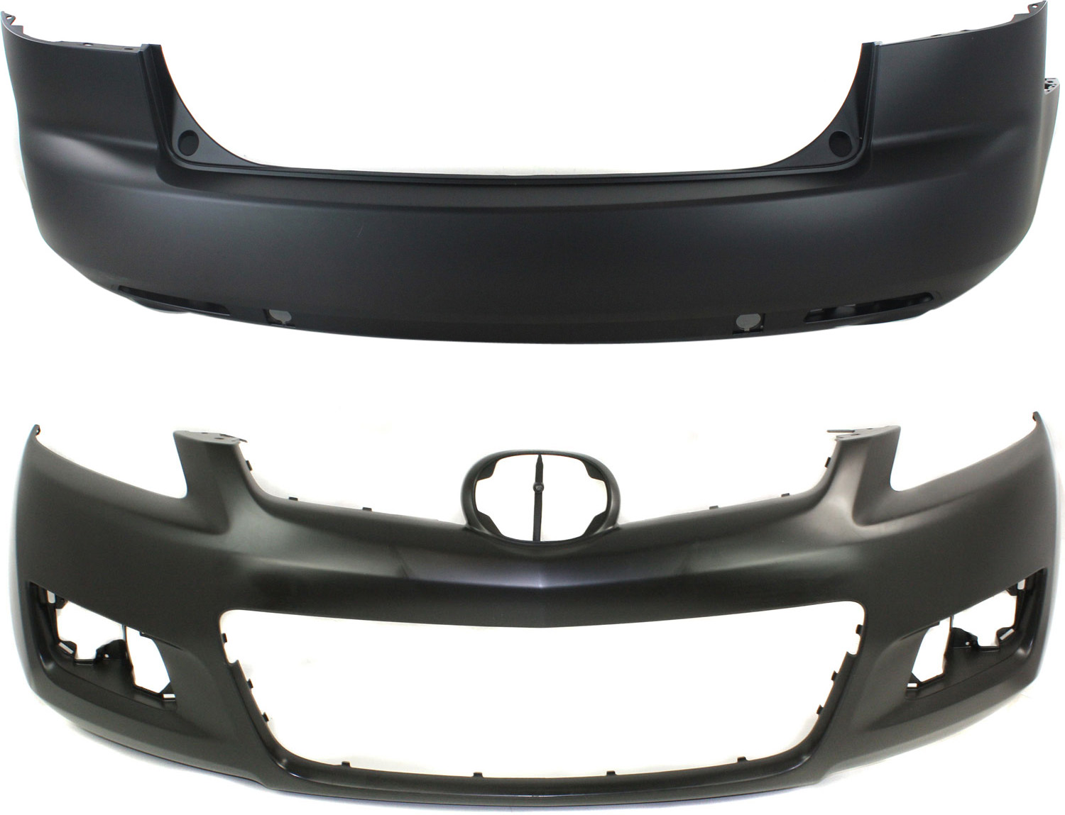 AM CX 7-07-09 FRONT AND REAR BUMPER COVER Primed SKU SET REPM010315P 2 Partslink MA1000211 MA1100188 OEM EG2150031GBB EGY15022XCBB
