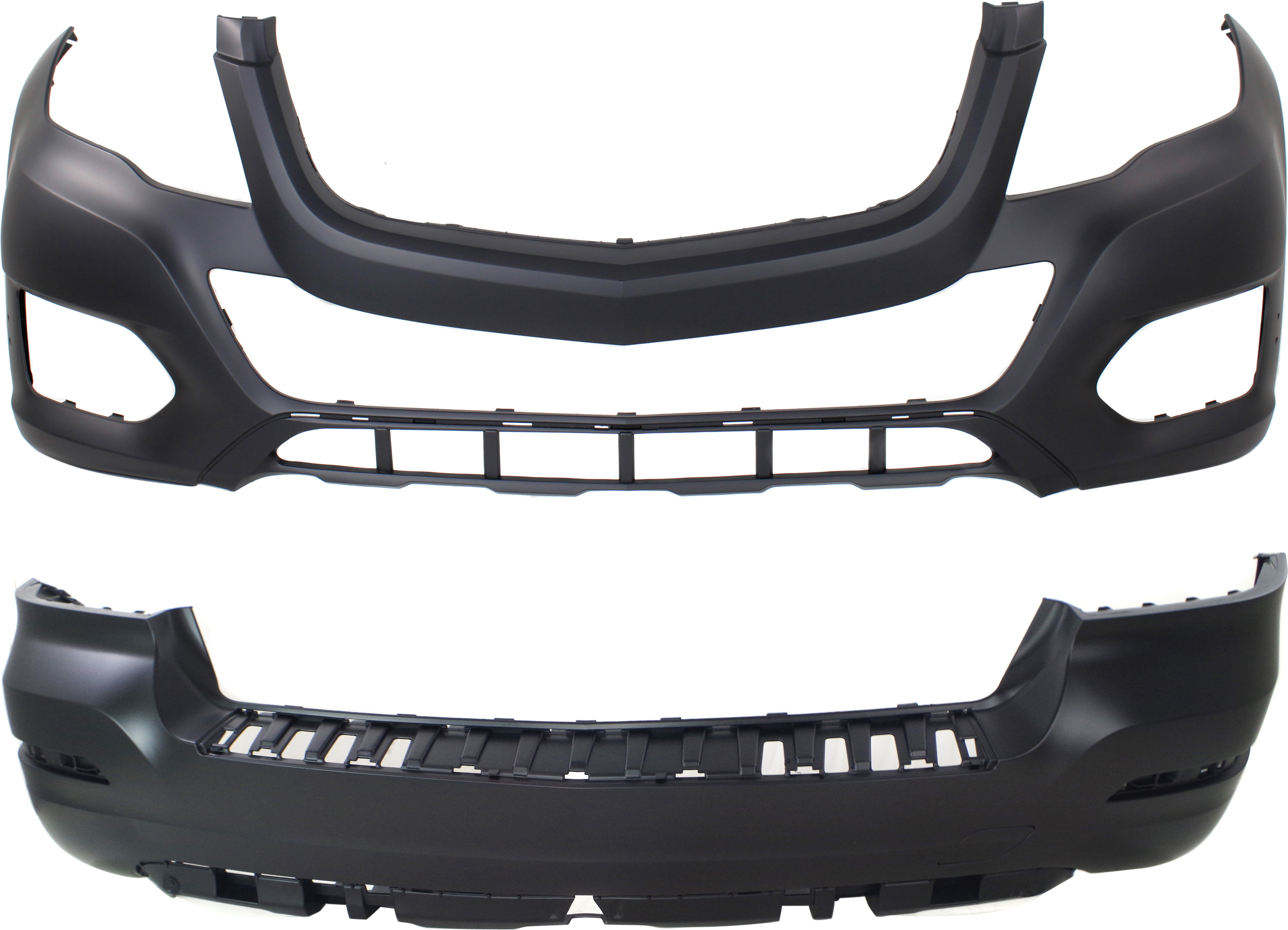 AM GLK CLASS 13-15 FRONT AND REAR BUMPER COVER Prmd w o AMG Styling Pkg and Parktronic Holes SKU SET REPM010418P 2 Partslink MB1000400 MB1100305 OEM 2048800849-2048801949