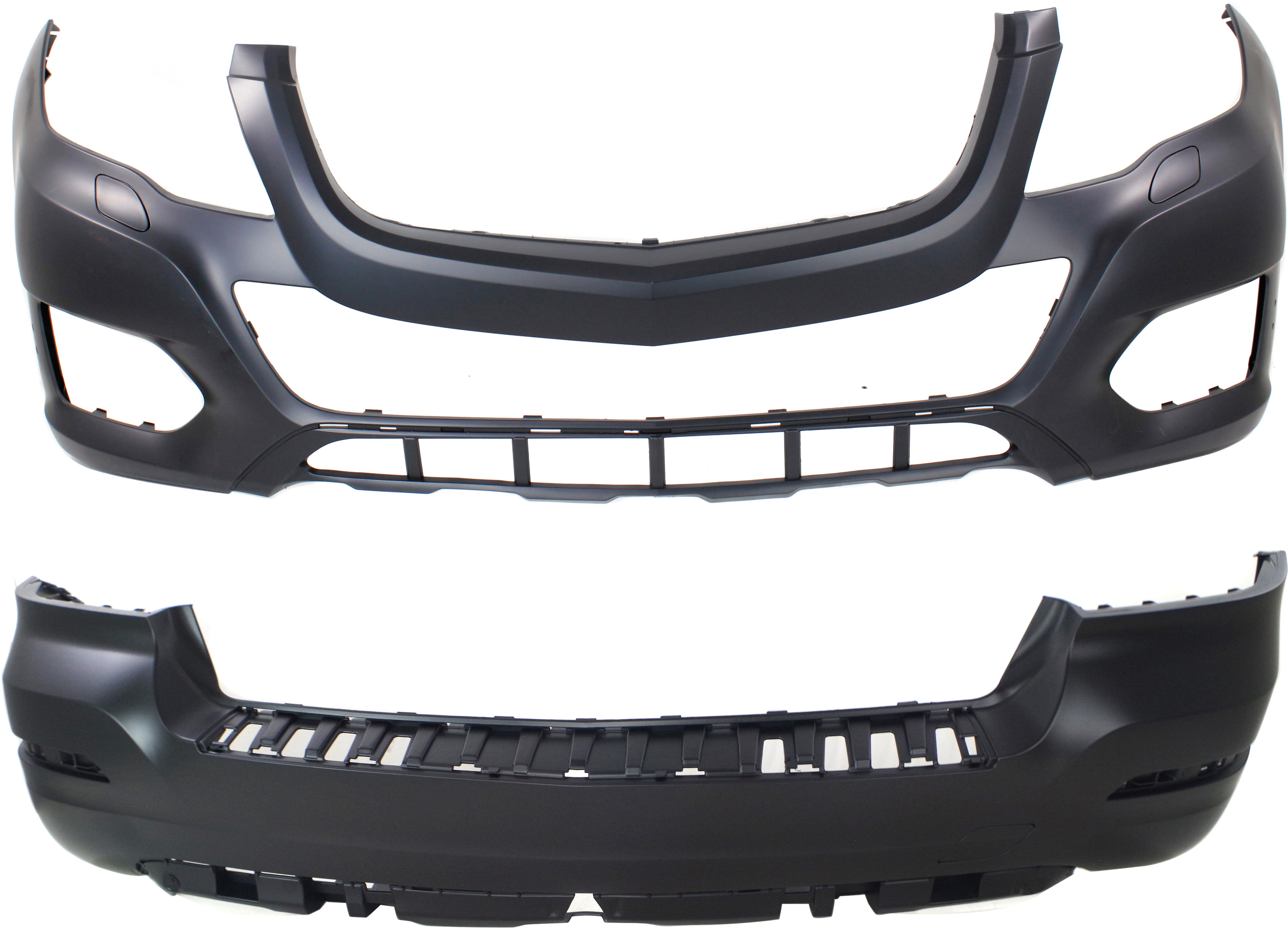 AM GLK CLASS 13-15 FRONT AND REAR BUMPER COVER Prmd w o AMG Styling Pkg w o Parktronic Holes SKU SET REPM010420P 2 Partslink MB1000401 MB1100305 OEM 2048800849-2048802149
