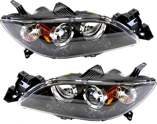 AM MAZDA 3-04-06 HEAD LAMP RH AND LH Lens and Housing HID Xenon w o HID Kit Sedan SKU SET REPM100117 Partslink MA2518113 MA2519113 OEM BNYR51041 BNYR51031