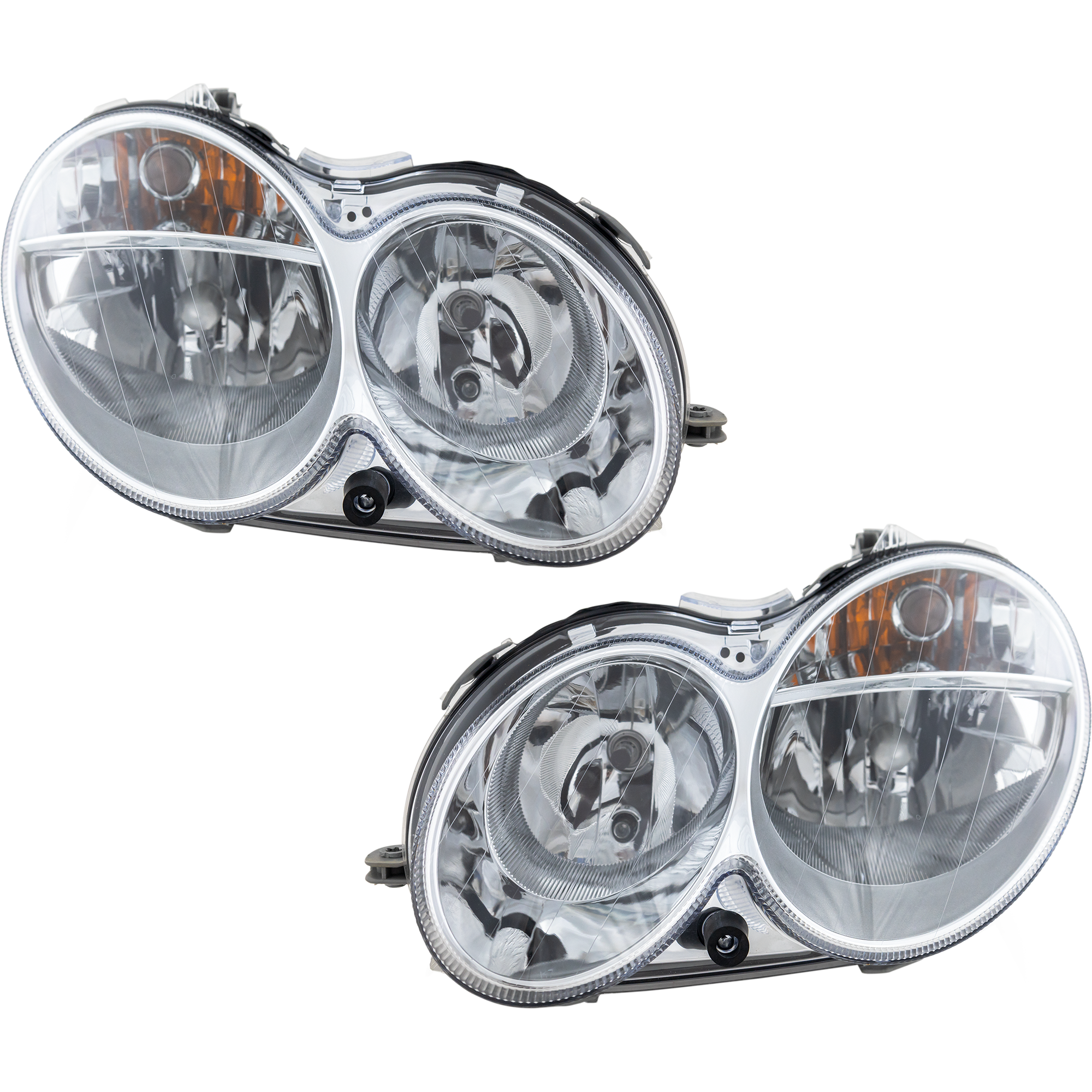 AM CLK CLASS 03-06 HEAD LAMP RH AND LH Assembly Halogen To 3-31-06 CAPA SKU SET REPM100375Q Partslink MB2503173C MB2502173C OEM 2098200661-2098200561