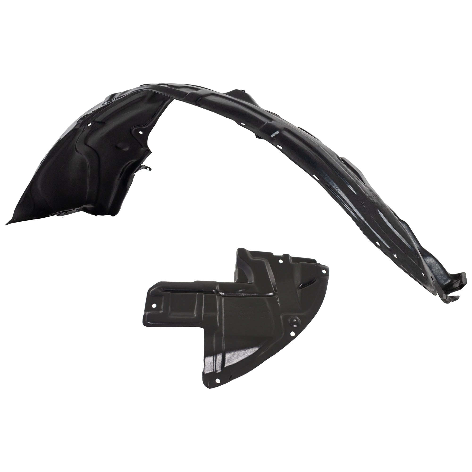 AM CX 9-10-15 FRONT FENDER LINER RH AND LH Front Lower Section Set of 2 Guard Extension Without Insulation Foam SKU SET REPM222361 A Partslink MA1248144 MA1251114 OEM TE7356132A TE7356140A PFM