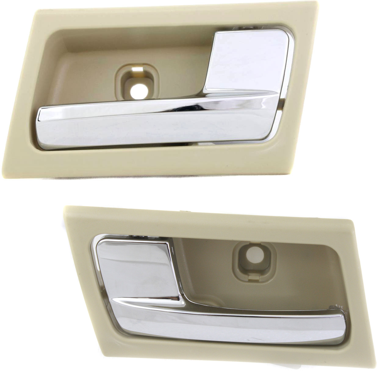 AM CROWN VICTORIA GRAND MARQUIS 03-11 FRONT OR REAR INTERIOR DOOR HANDLE RH AND LH Beige bezel with chrome lever Without Door Lock Hole SKU SET REPM462165 OEM 6W3Z5421818AA 6W3Z5421819AA