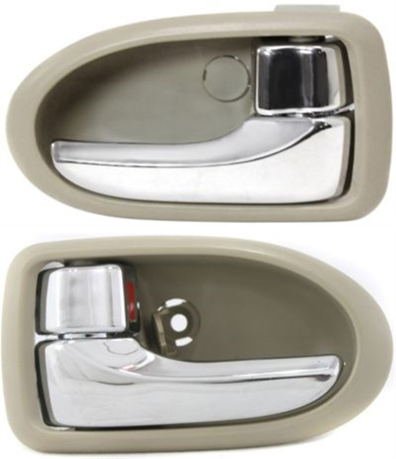 AM MPV 00-06 FRONT AND REAR DOOR HANDLE RH AND LH Set of 4 Inside Chrome Lever + Beige Bezel w Chrome SKU SET REPM491319-4 Partslink MA1353106 OEM LC6258330D80 LC6258330E80 LC62