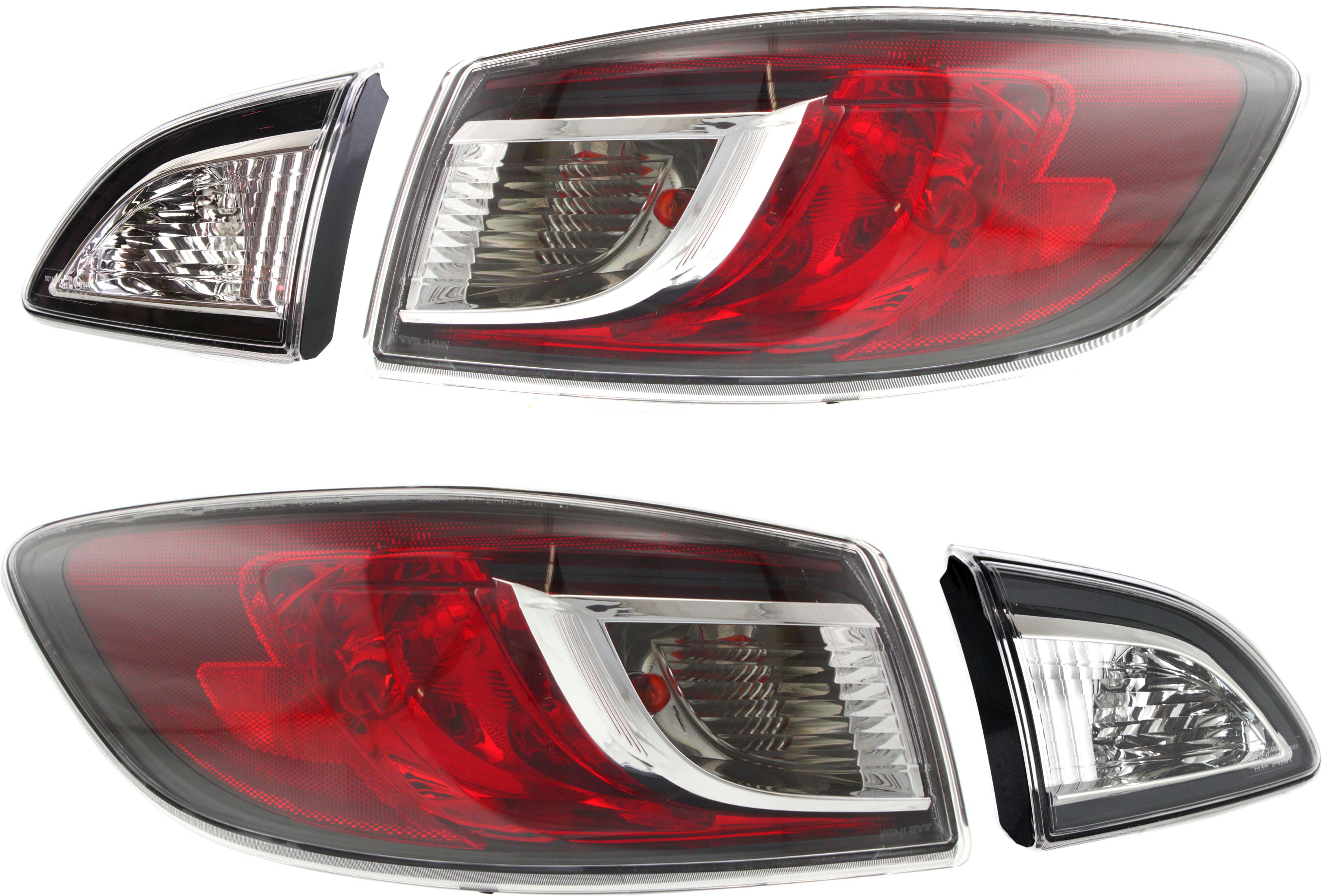 AM MAZDA 3-10-13 TAIL LAMP RH AND LH Inner and Outer Set of 4 Assembly Halogen Sedan SKU SET REPM730129-4 Partslink MA2801144 MA2800144 MA2883108 MA2882108 OEM BBM451150G BBM451160G BBM4513F