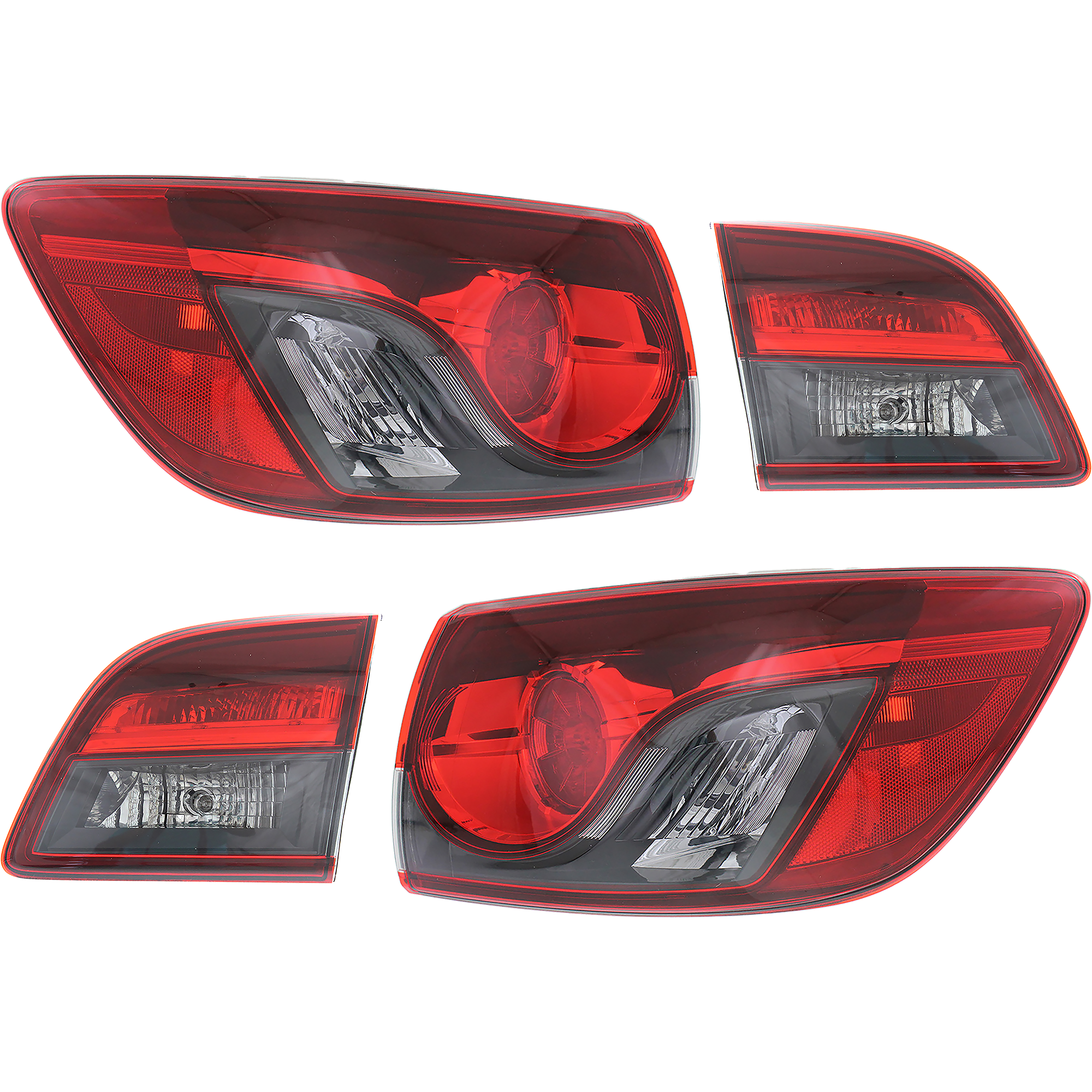 AM CX 9-13-15 TAIL LAMP RH AND LH Set of 4 Inner and Outer Assembly SKU SET REPM730309-4 Partslink MA2805112 MA2804112 MA2803109 MA2802109 OEM TK2151150A TK2151160A TK21513F
