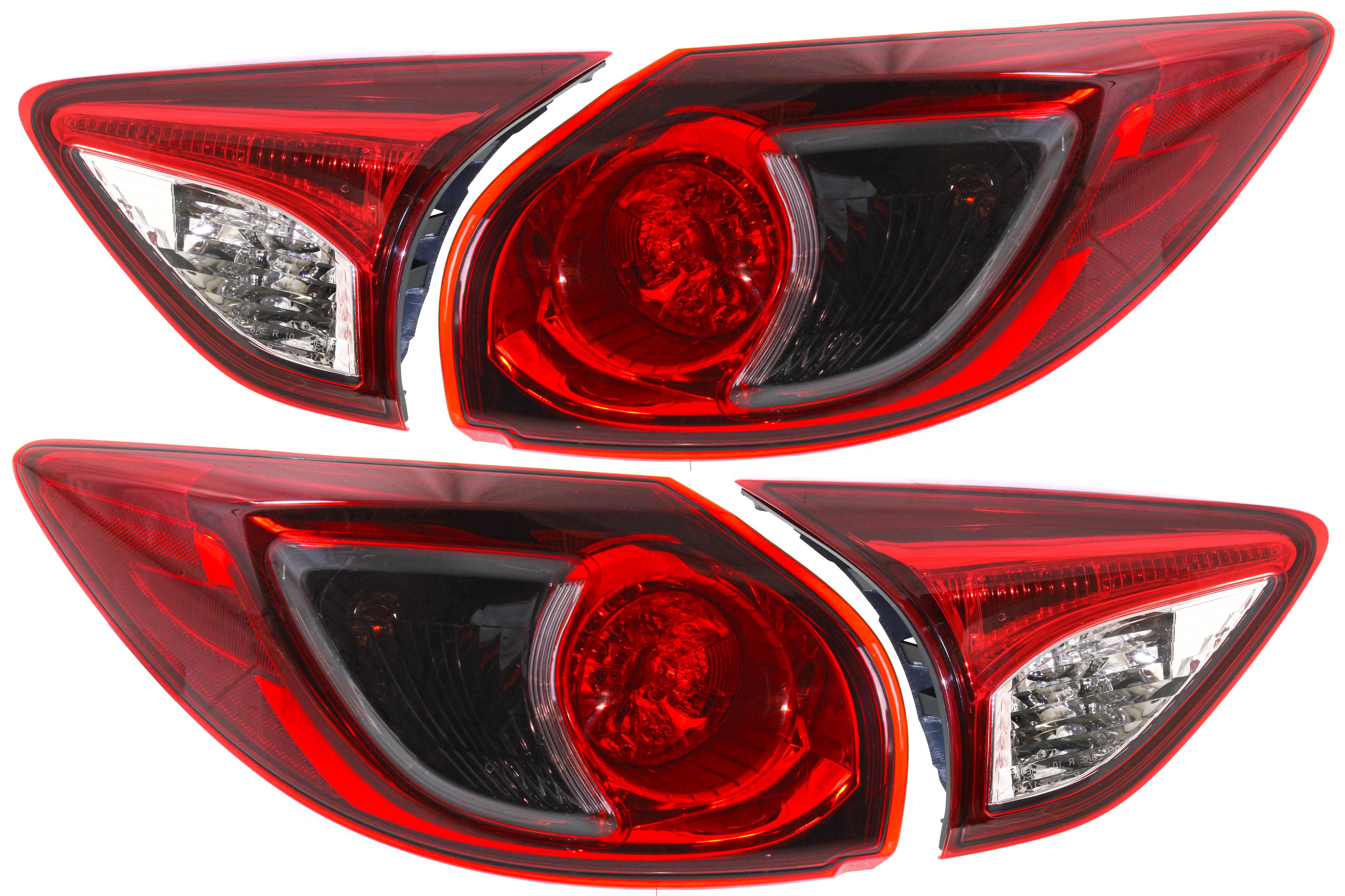 AM CX 5-13-16 TAIL LAMP RH AND LH Inner and Outer Assembly Halogen Bulb Type CAPA SKU SET REPM730345Q 4 Partslink MA2802108C MA2803108C MA2804111C MA2805111C OEM KD3351150D KD3351160D KD53513F