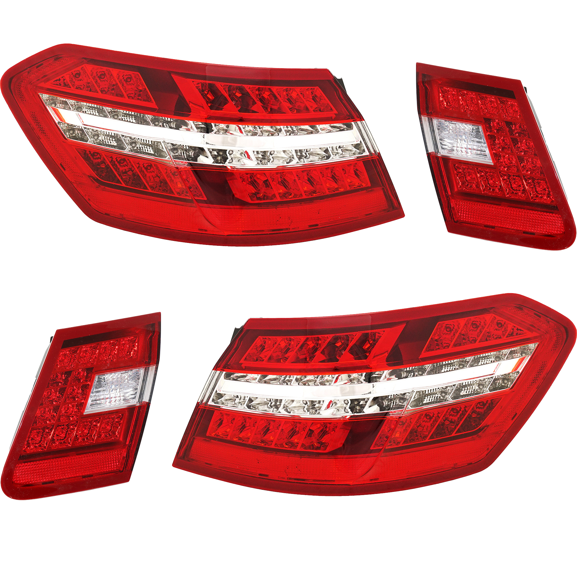 AM E CLASS 10-13 TAIL LAMP RH AND LH Set of 4 Inner and Outer Assembly Sedan SKU SET REPM730351-4 Partslink MB2805106 MB2804106 MB2803105 MB2802105 OEM 2129060158-2129060258-21290607