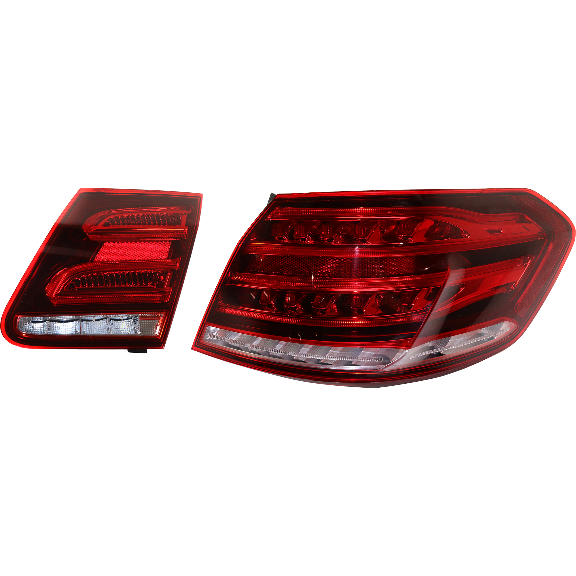AM E CLASS 15-15 TAIL LAMP RH Inner and Outer Assembly Halogen LED Combo Inner Red Lens Outer Clear Lens SKU SET REPM730355 A Partslink MB2803109 MB2805109 OEM 2129060857-2129061603