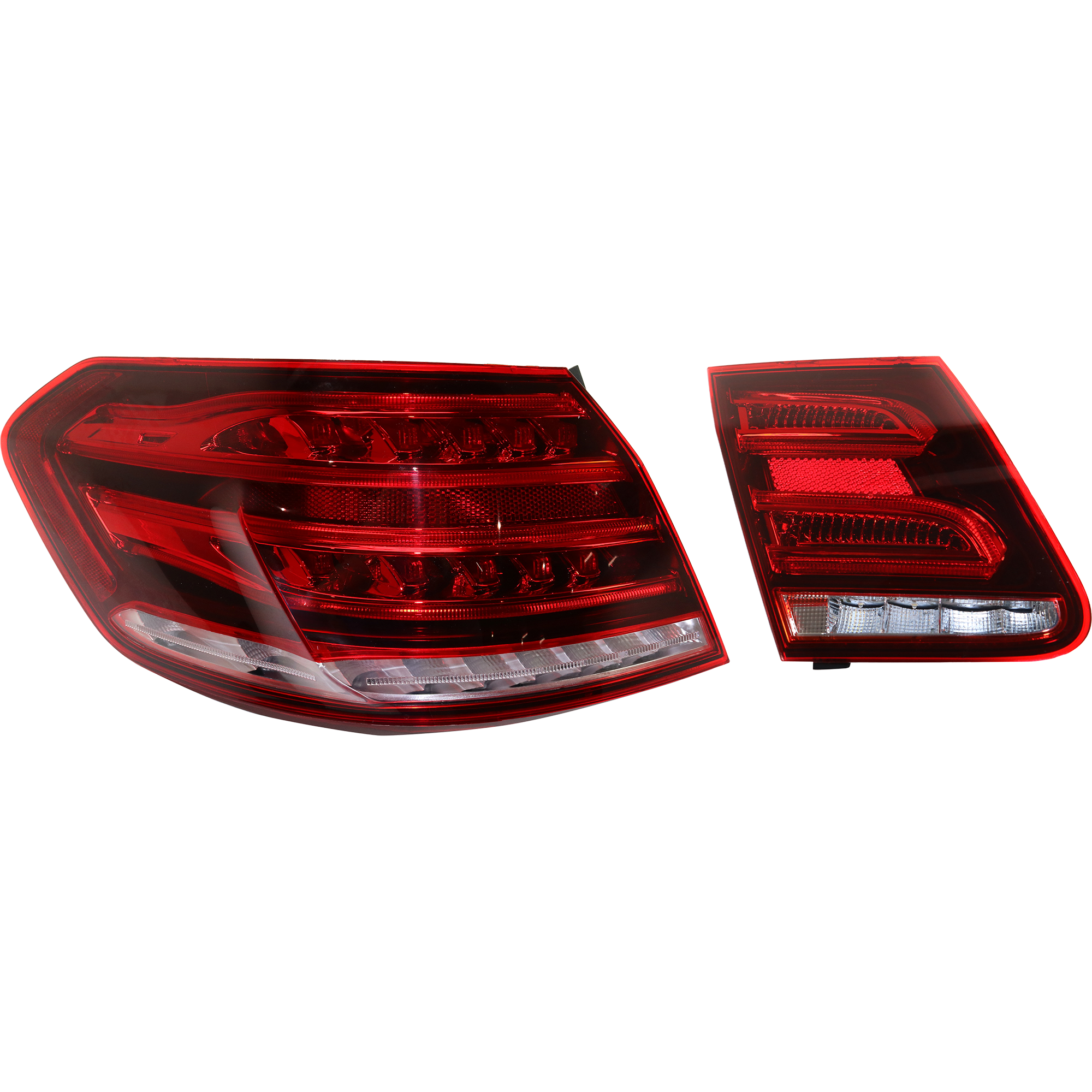 AM E CLASS 15-15 TAIL LAMP LH Inner and Outer Assembly Halogen LED Combo Inner Red Lens Outer Clear Lens CAPA SKU SET REPM730356Q A Partslink MB2802109C MB2804109C OEM 2129060757-2129061503