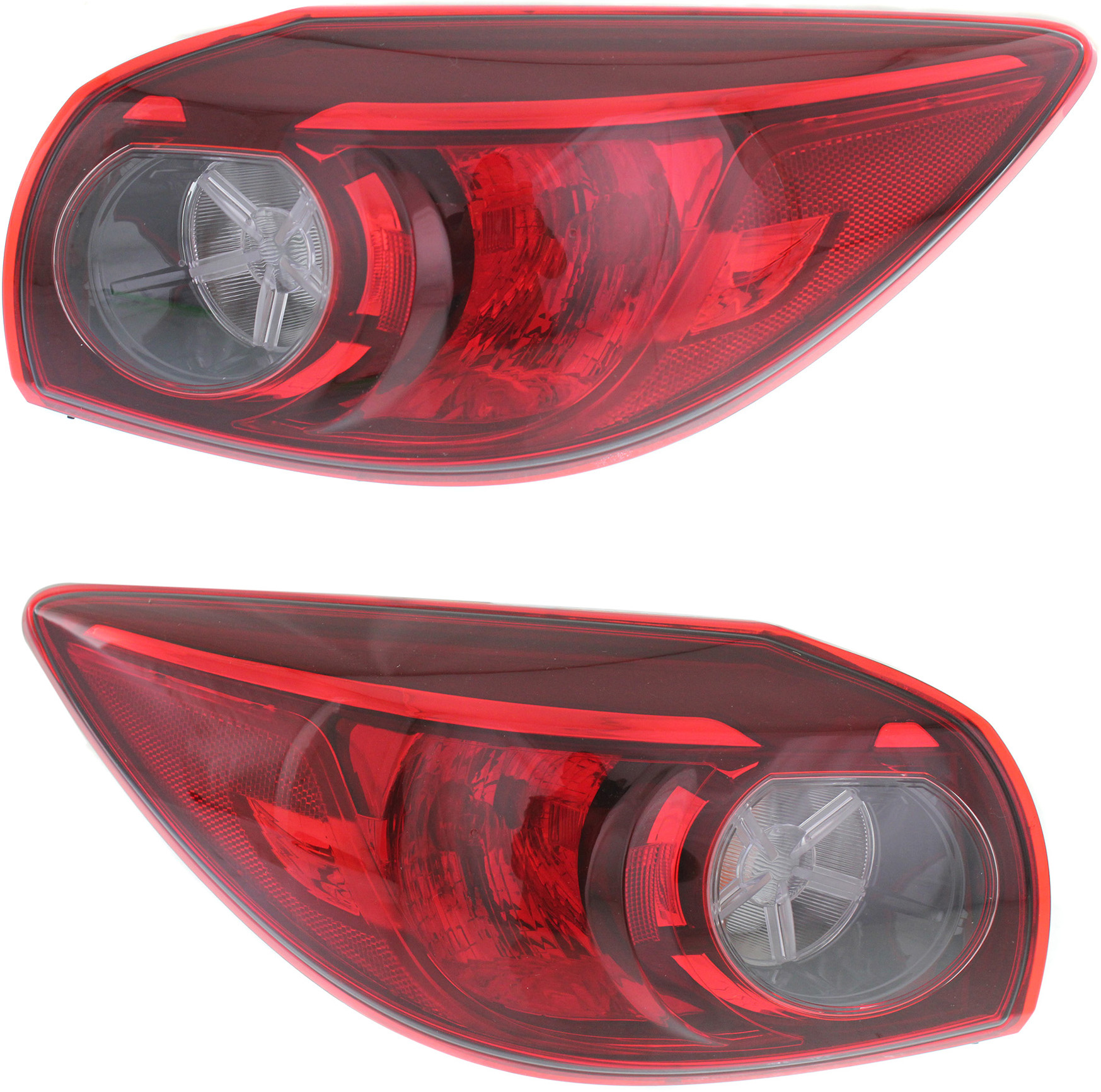 AM MAZDA 3-14-18 TAIL LAMP RH AND LH Outer Assembly Halogen Bulb Type Hatchback Japan Built Vehicle CAPA SKU SET REPM730357Q Partslink MA2805115C MA2804115C OEM BHP151150C BHP151160C