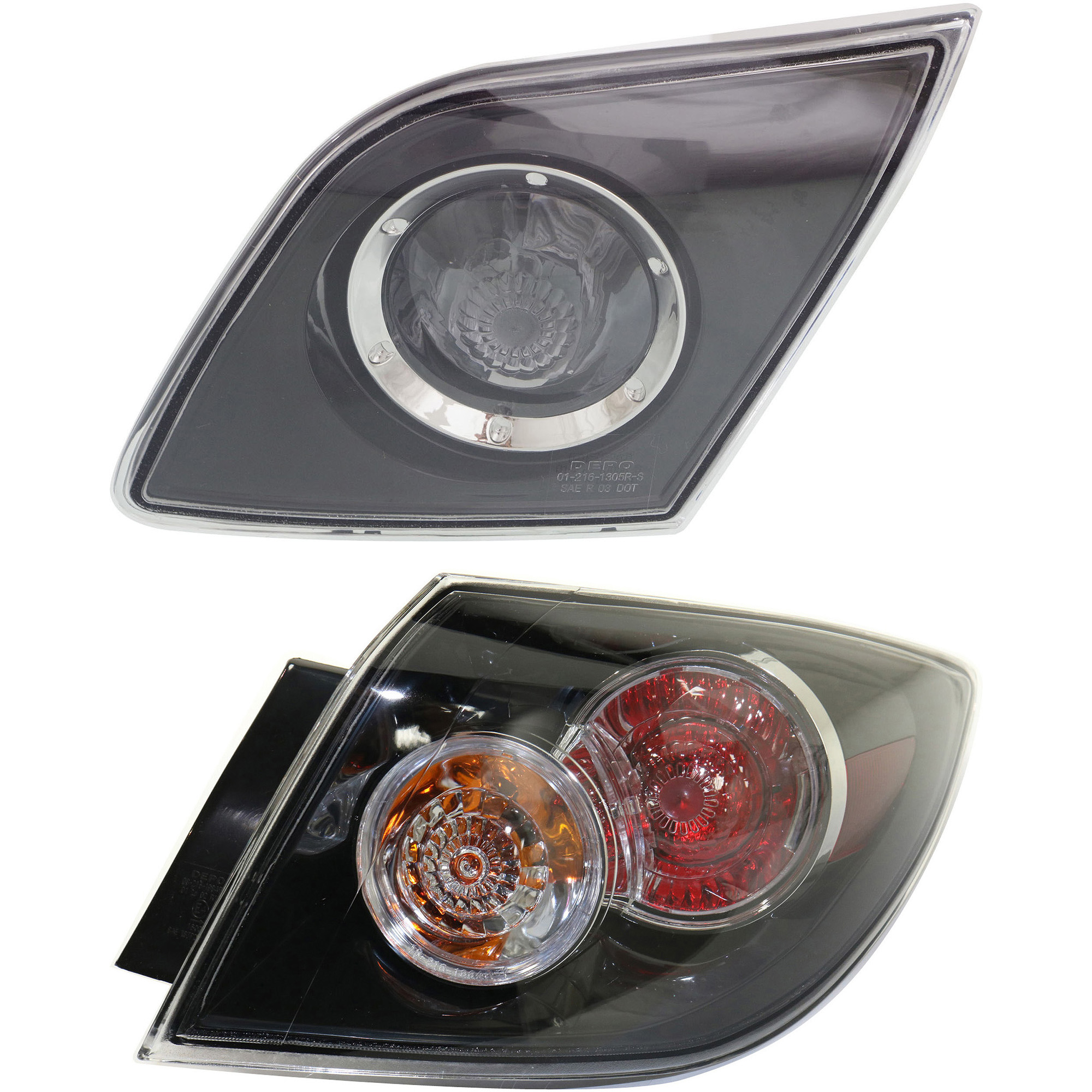 AM MAZDA 3-07-09 TAIL LAMP RH Inner and Outer Assembly Inner Clear Lens Outer Clear Red Lens SKU SET REPM730371 A Partslink MA2805106 MA2883106 OEM BAP8513F0 BR5S51150C