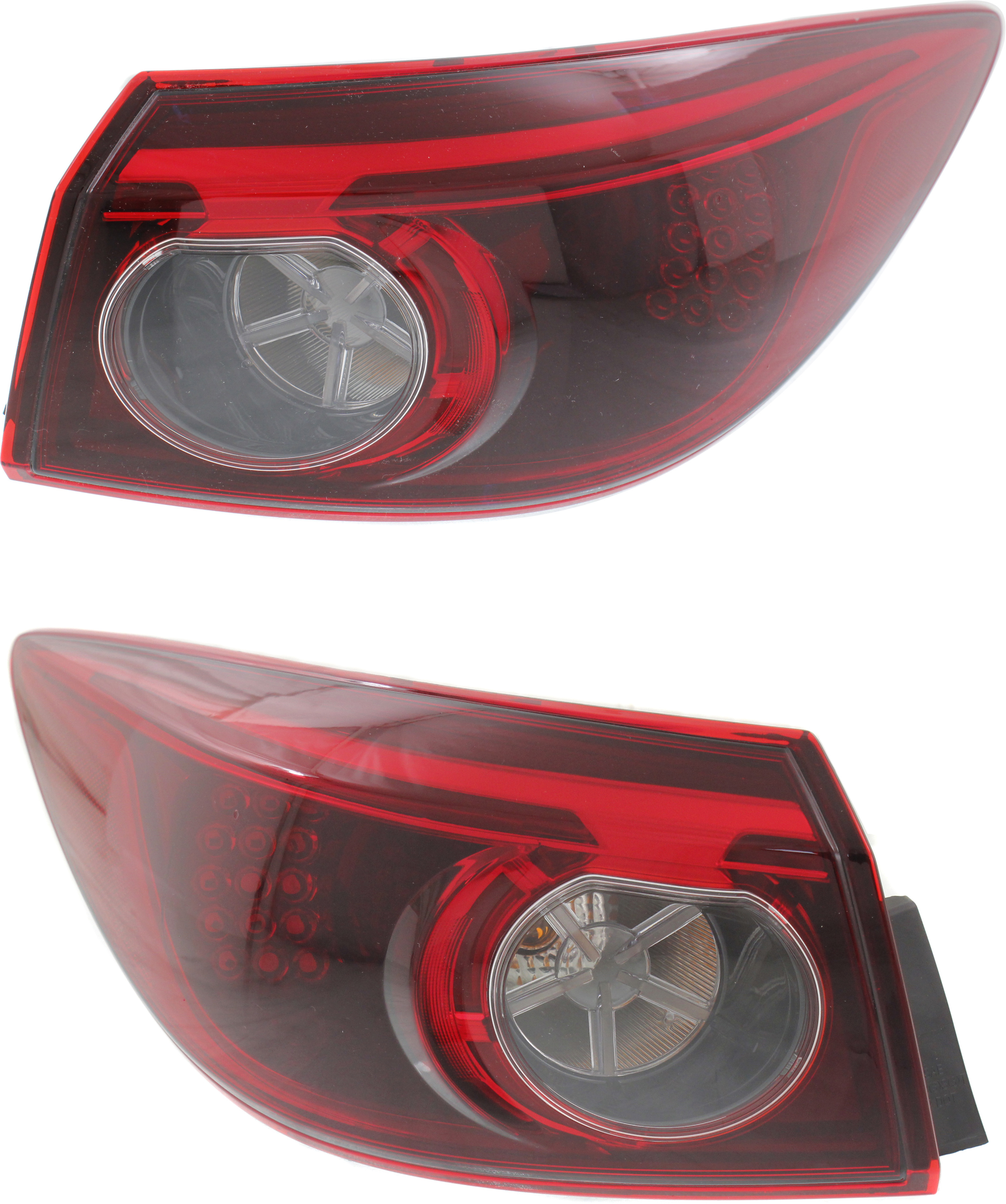 AM MAZDA 3-14-14 TAIL LAMP RH AND LH Outer Assembly LED Type To 3-31-14 Sedan Japan Built Vehicle CAPA SKU SET REPM730387Q Partslink MA2804114C MA2805114C OEM BHN251150E BHN251160E