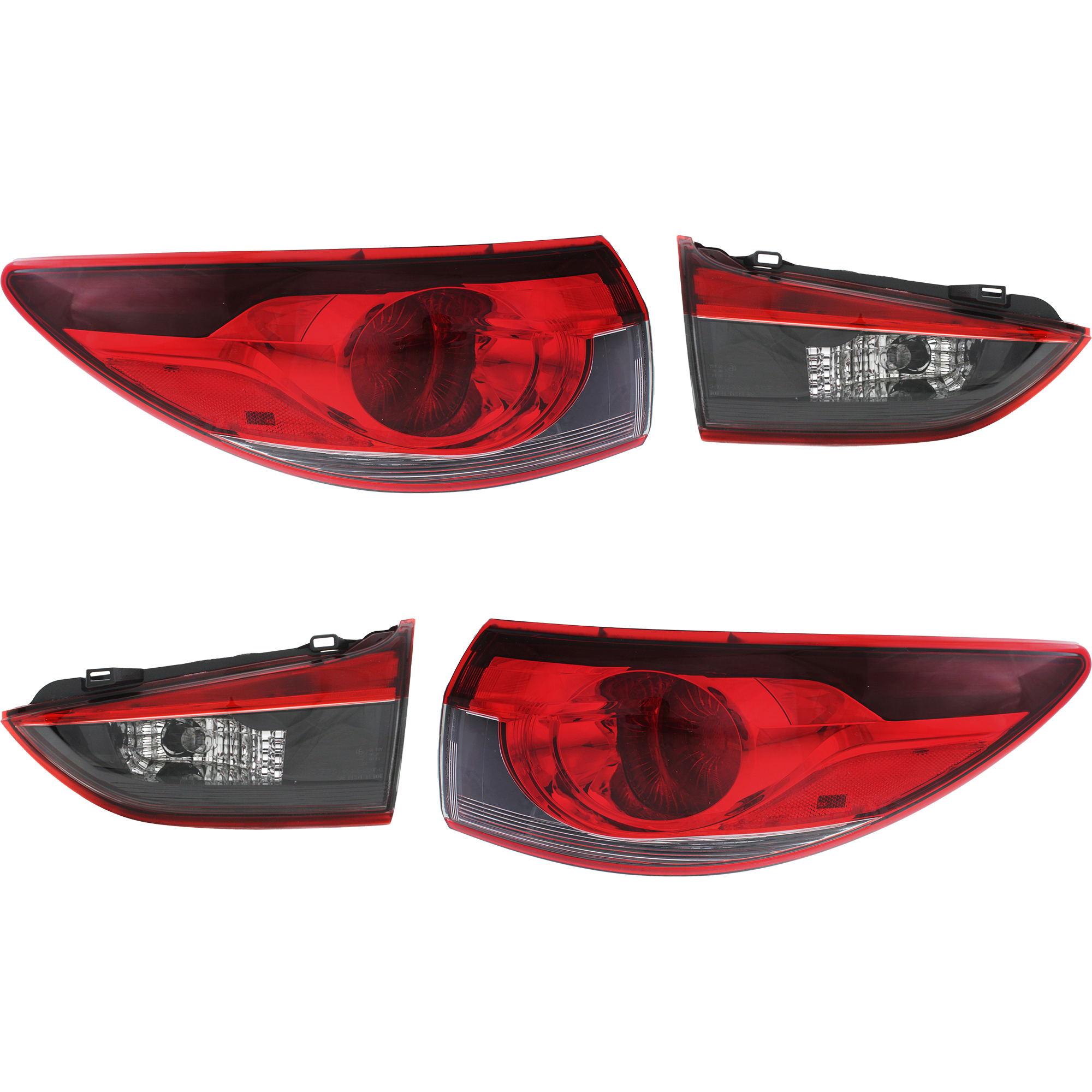 AM MAZDA 6-14-15 TAIL LAMP RH AND LH Inner and Outer Assembly Halogen Set of 4 CAPA SKU SET REPM731313Q 4 Partslink MA2802110C MA2803110C MA2804113C MA2805113C OEM GHK1513F0D GHK1513G0D GJR95115