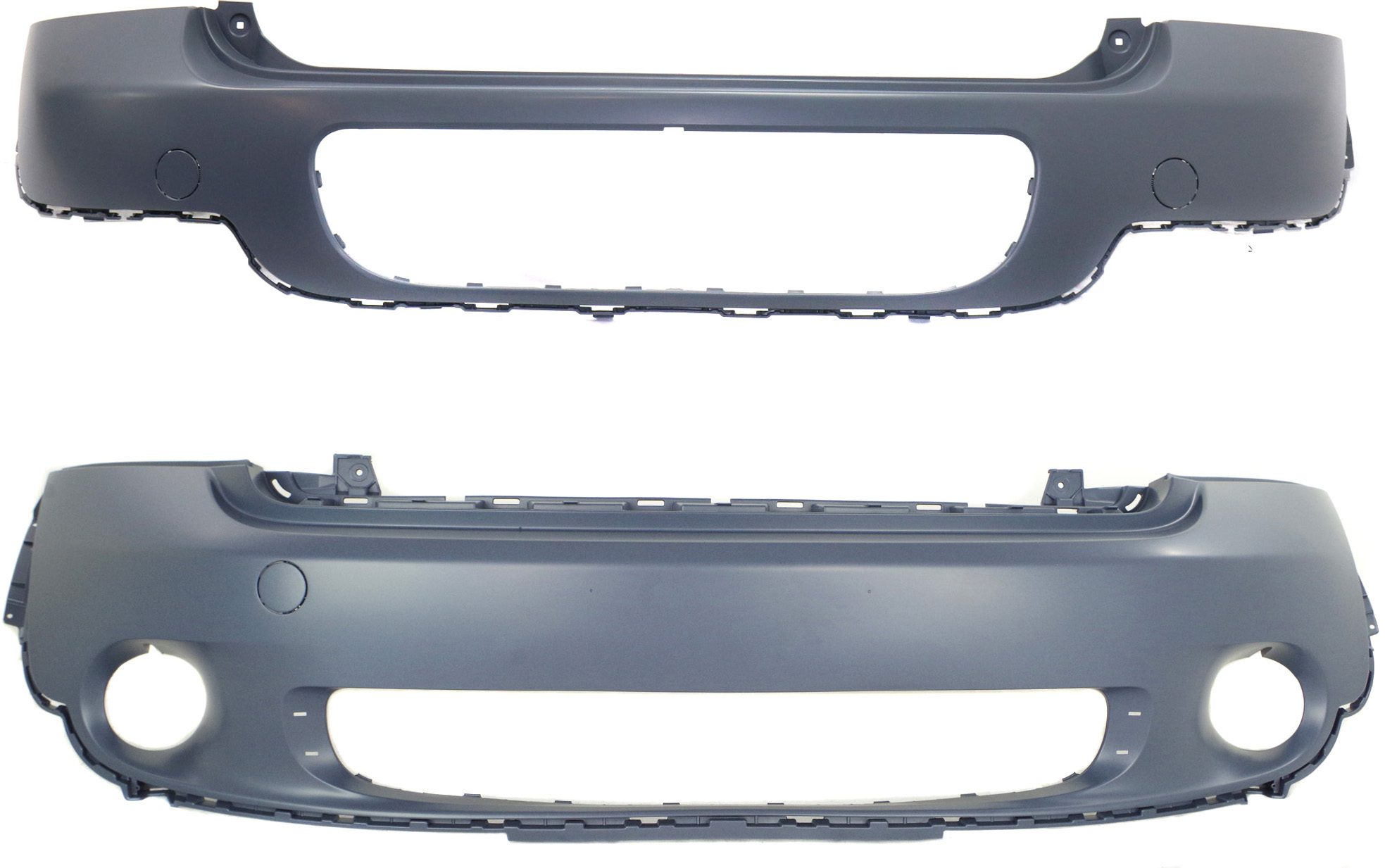 AM COOPER COUNTRYMAN 11-16 FRONT AND REAR BUMPER COVER Primed w Mldg Hole for Chr Trim Base Mdl SKU SET REPMN010302P 2 Partslink MC1000115 MC1100138 OEM 51119807196-51129807197