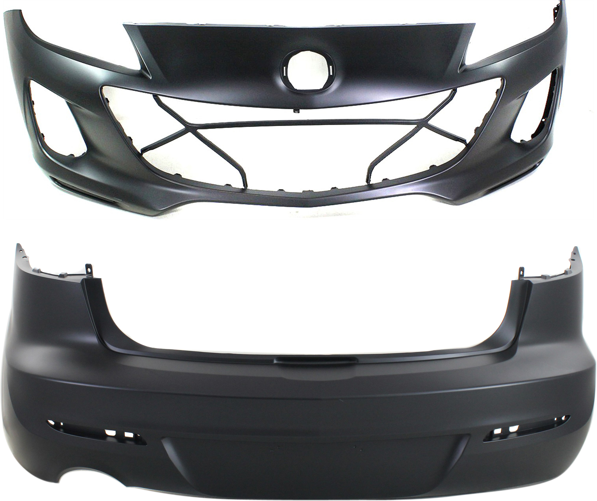 AM MAZDA 3-12-13 FRONT AND REAR BUMPER COVER Primed 2.0L Eng Sedan CAPA SKU SET REPMZ010302PQ 2 Partslink MA1000235C MA1100209C OEM BCW750221JBB BGV450031EBB