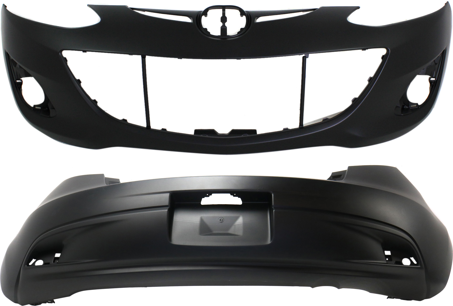 AM MAZDA 2-11-14 FRONT AND REAR BUMPER COVER Primed SKU SET REPMZ010304P 2 Partslink MA1000233 MA1100205 OEM DR6150031EBB DR6150221DBB