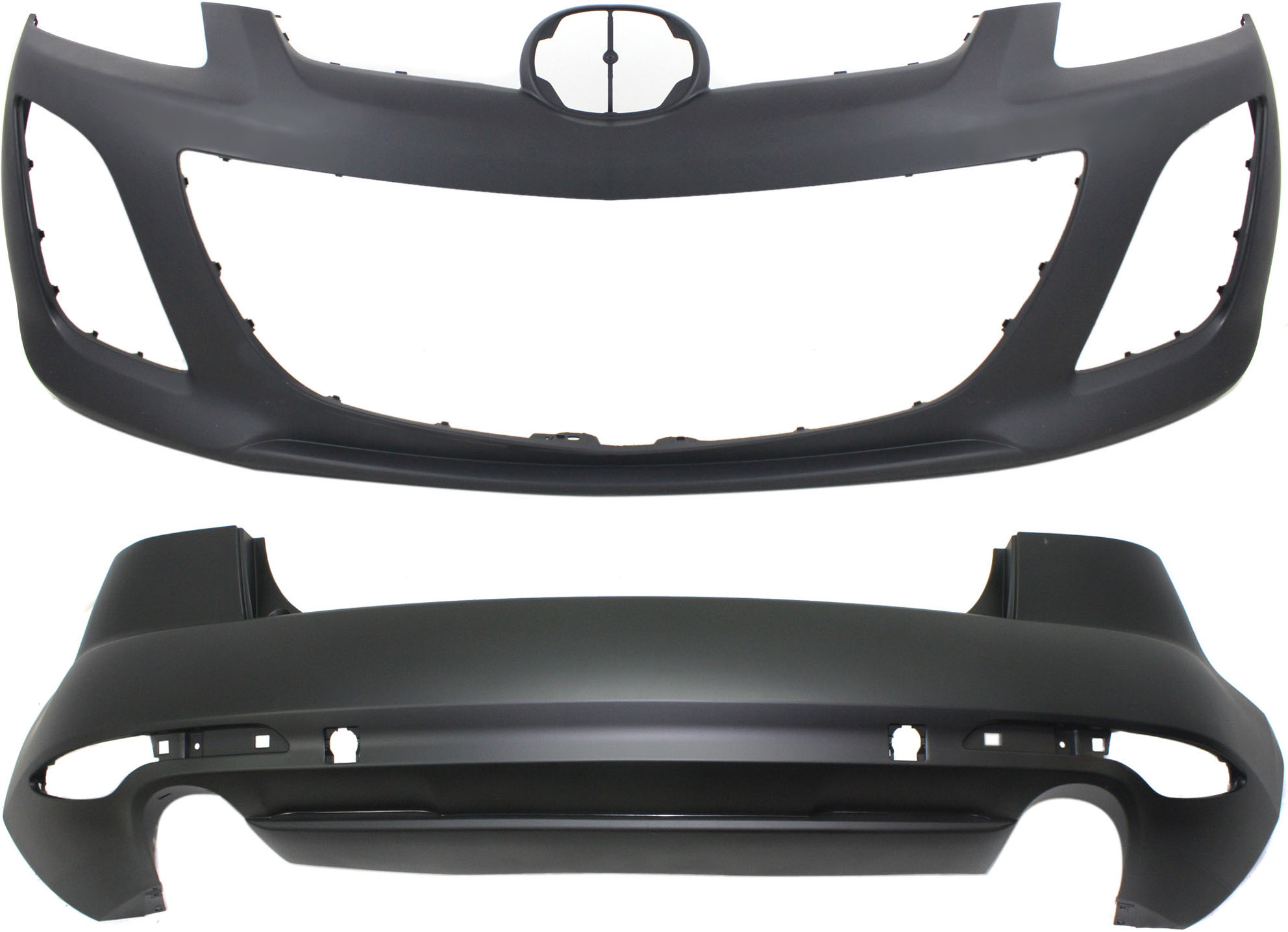 AM CX 7-10-12 FRONT AND REAR BUMPER COVER Primed SKU SET REPMZ010308P 2 Partslink MA1000226 MA1100203 OEM EH4450031FBB EHY15022XBB
