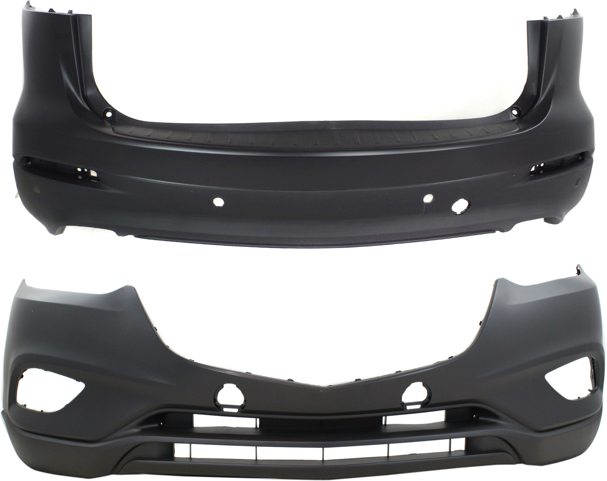 AM CX 9-13-15 FRONT AND REAR BUMPER COVER Primed SKU SET REPMZ010311P 2 Partslink MA1000237 MA1100213 OEM TK2150031DBB TK2250221BB