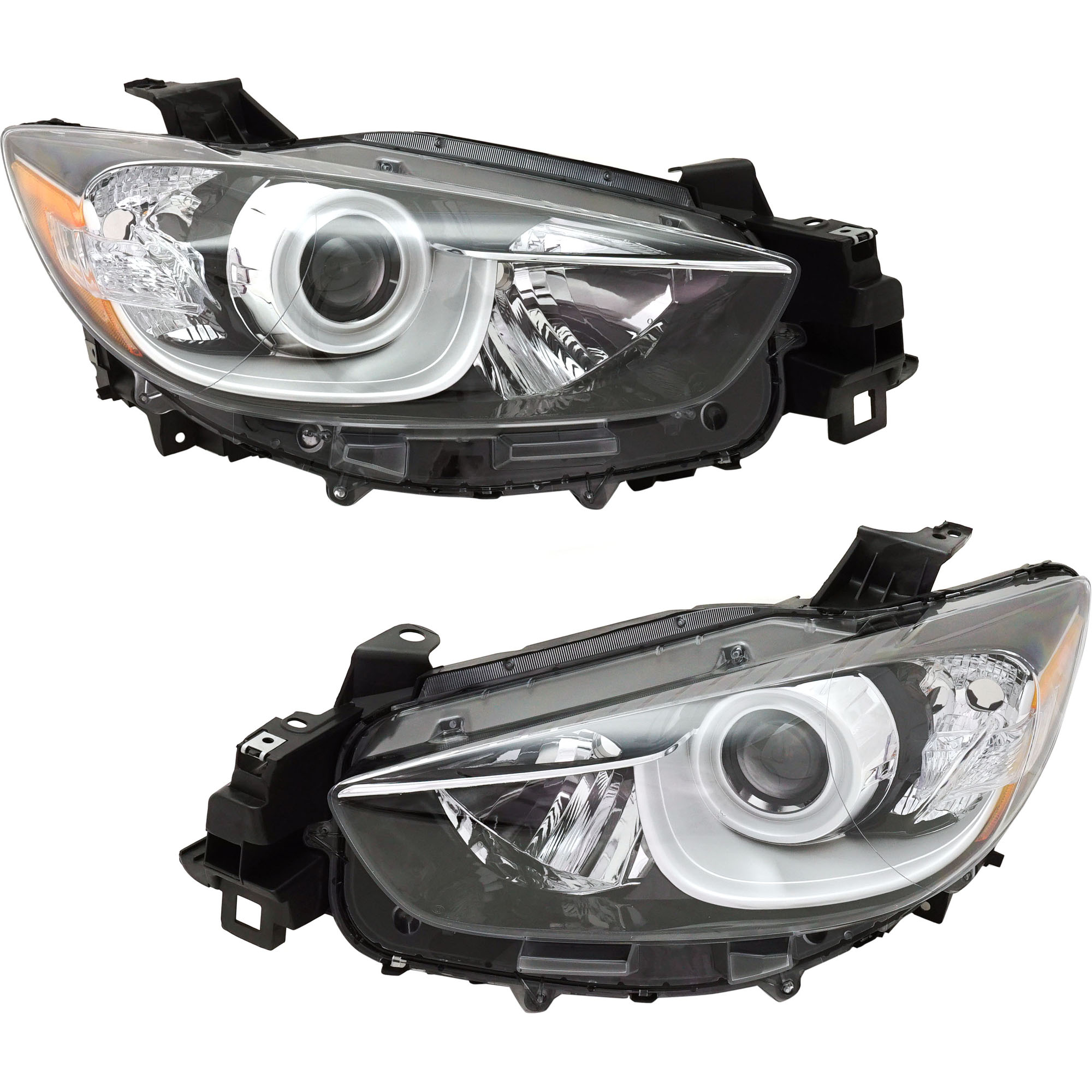 AM CX 5-13-16 HEAD LAMP RH AND LH Lens and Housing Halogen CAPA SKU SET REPMZ100103Q Partslink MA2519146C MA2518146C OEM KJ0151031C KJ0151041C