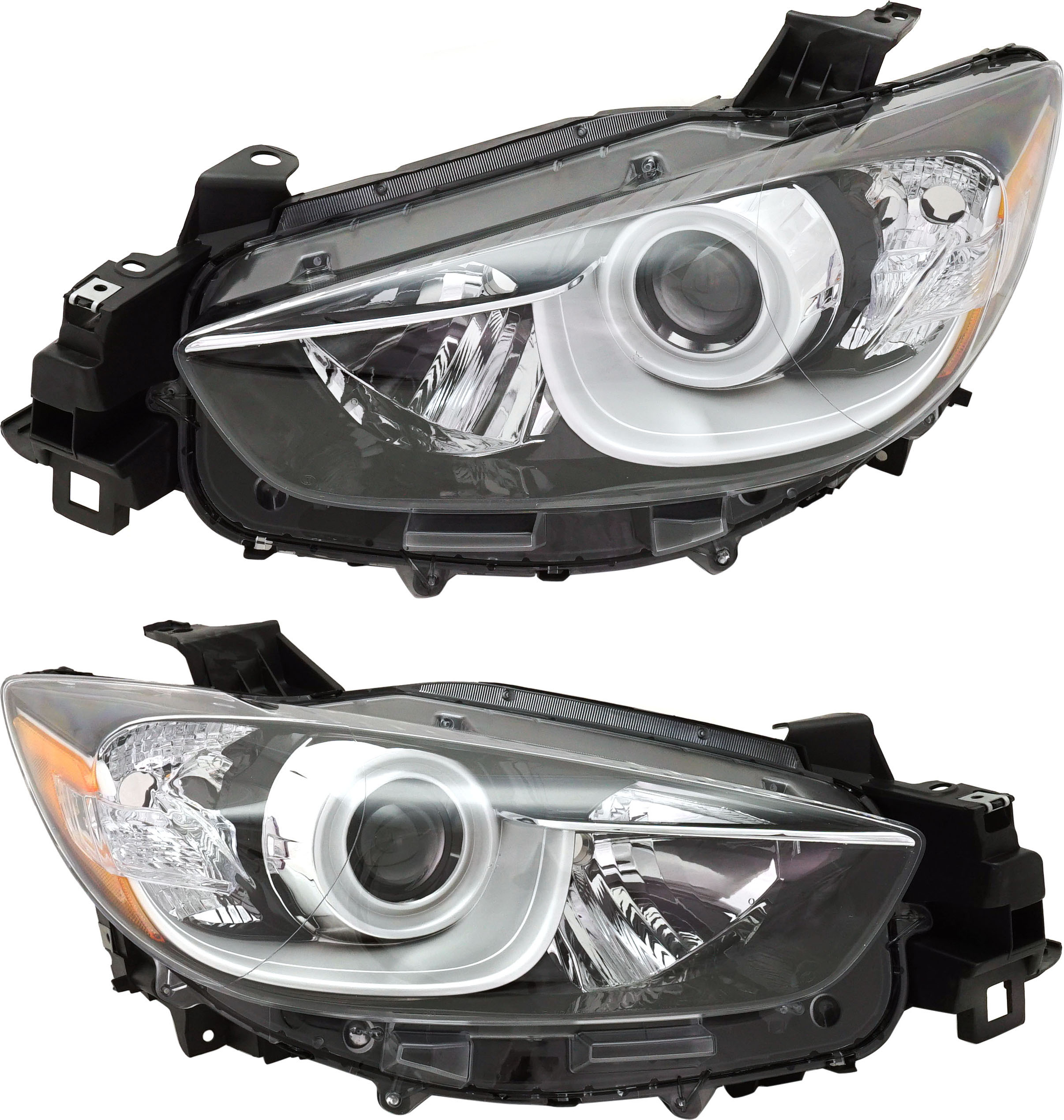 AM CX 5-13-16 HEAD LAMP RH AND LH Lens and Housing Halogen SKU SET REPMZ100103 Partslink MA2519146 MA2518146 OEM KJ0151031C KJ0151041C