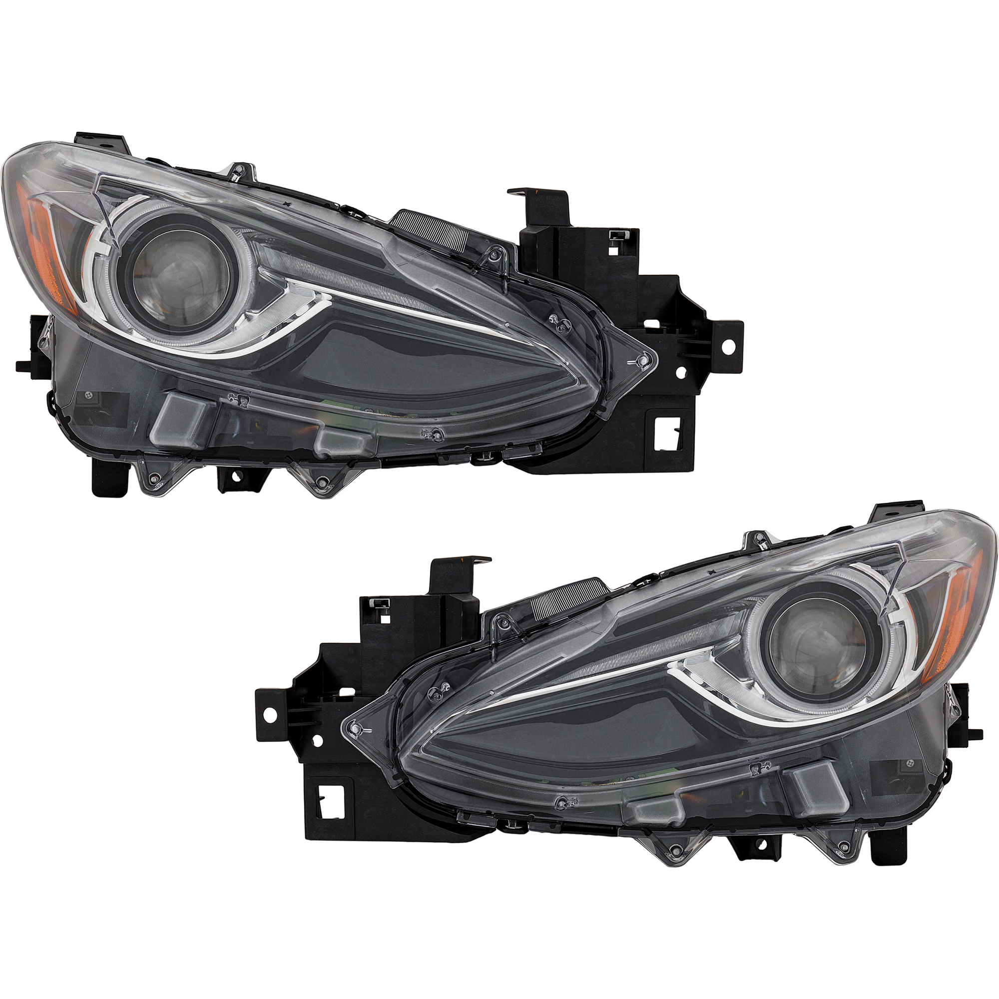 AM MAZDA 3-14-18 HEAD LAMP RH AND LH Lens and Housing HID Xenon w o HID Kit w o Auto Level Control SKU SET REPMZ100107 Partslink MA2503145 MA2502145 OEM BHN251031B BHN251041B