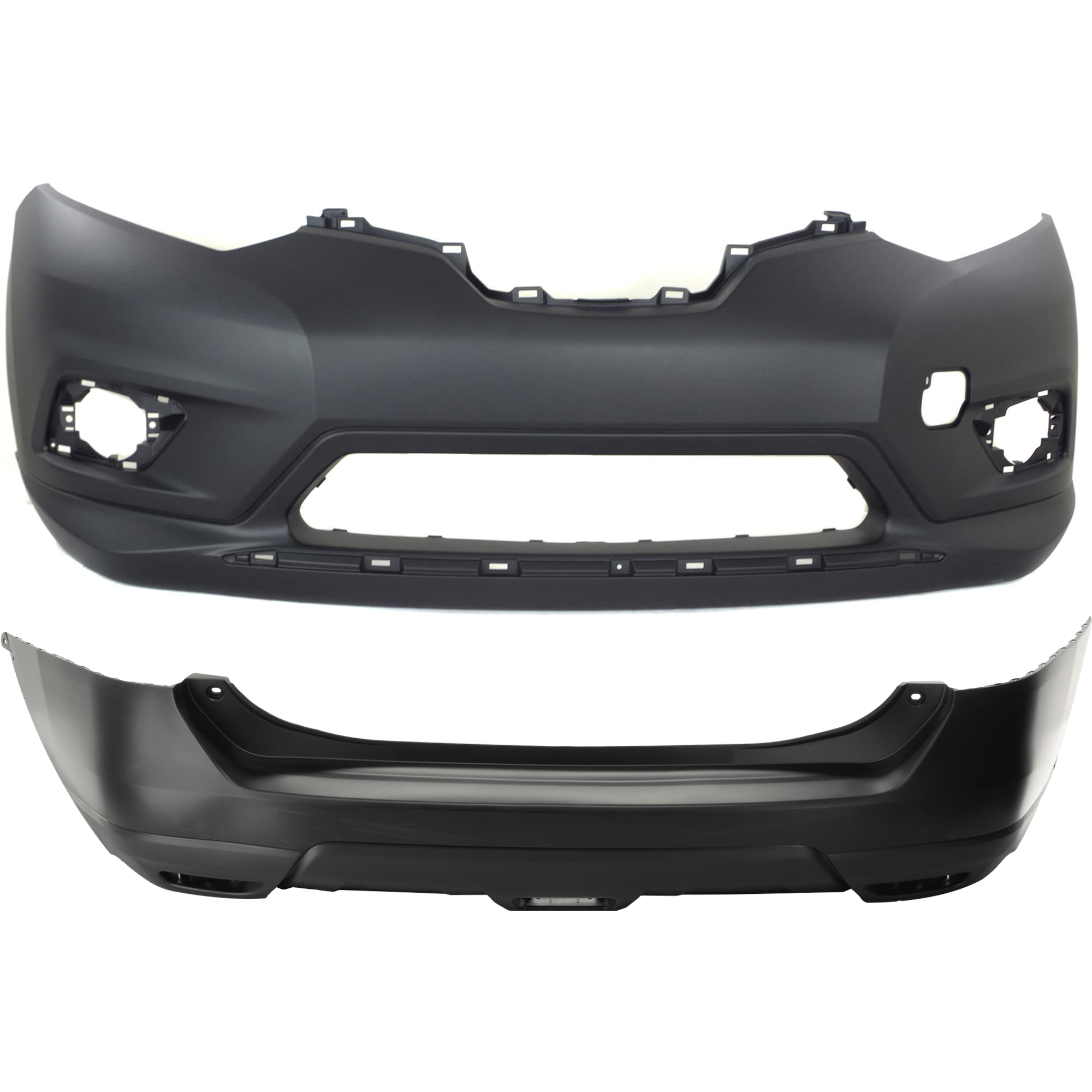 AM ROGUE 14-16 FRONT AND REAR BUMPER COVER Primed w o mounting bracket s w o parking aid sensor holes CAPA SKU SET REPN010365PQ Partslink NI1000293C NI1100295C OEM 620224BA0H 850229TA0H