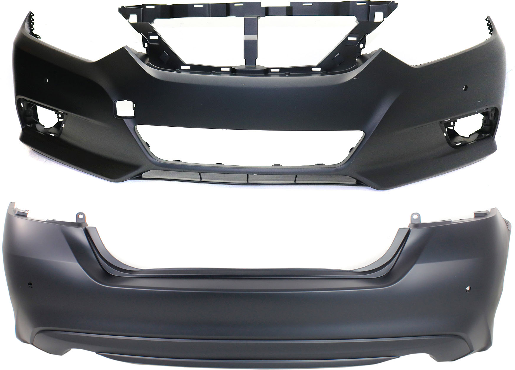 AM ALTIMA 16-18 FRONT AND REAR BUMPER COVER Primed w Distance Sensors SKU SET REPN010372P 2 Partslink NI1000312 NI1100311 OEM 620229HS2H 850229HS2H